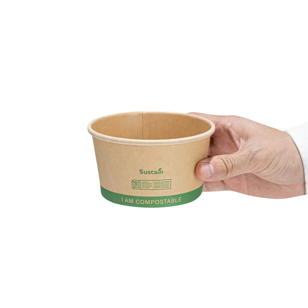 Sustain 12 oz Round Kraft Paper Soup Container - Compostable - 4 1/2" x 4 1/2" x 2 1/2" - 200 count box