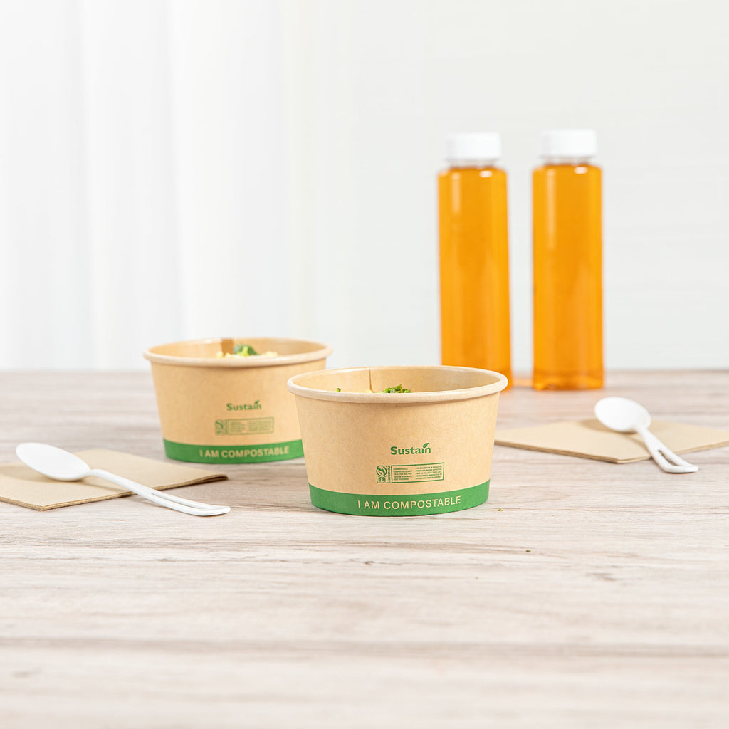 Sustain 12 oz Round Kraft Paper Soup Container - Compostable - 4 1/2" x 4 1/2" x 2 1/2" - 200 count box