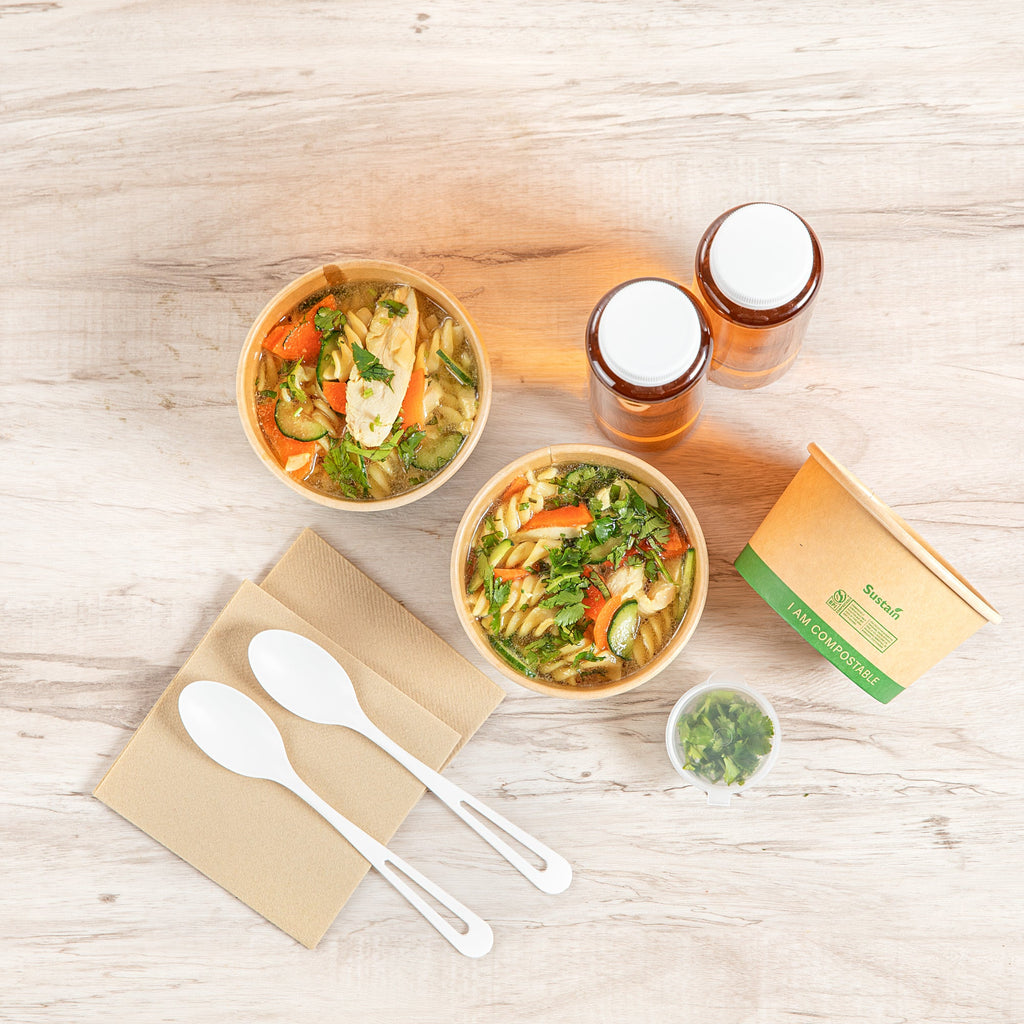 Sustain 12 oz Round Kraft Paper Soup Container - Compostable - 4 1/2" x 4 1/2" x 2 1/2" - 200 count box