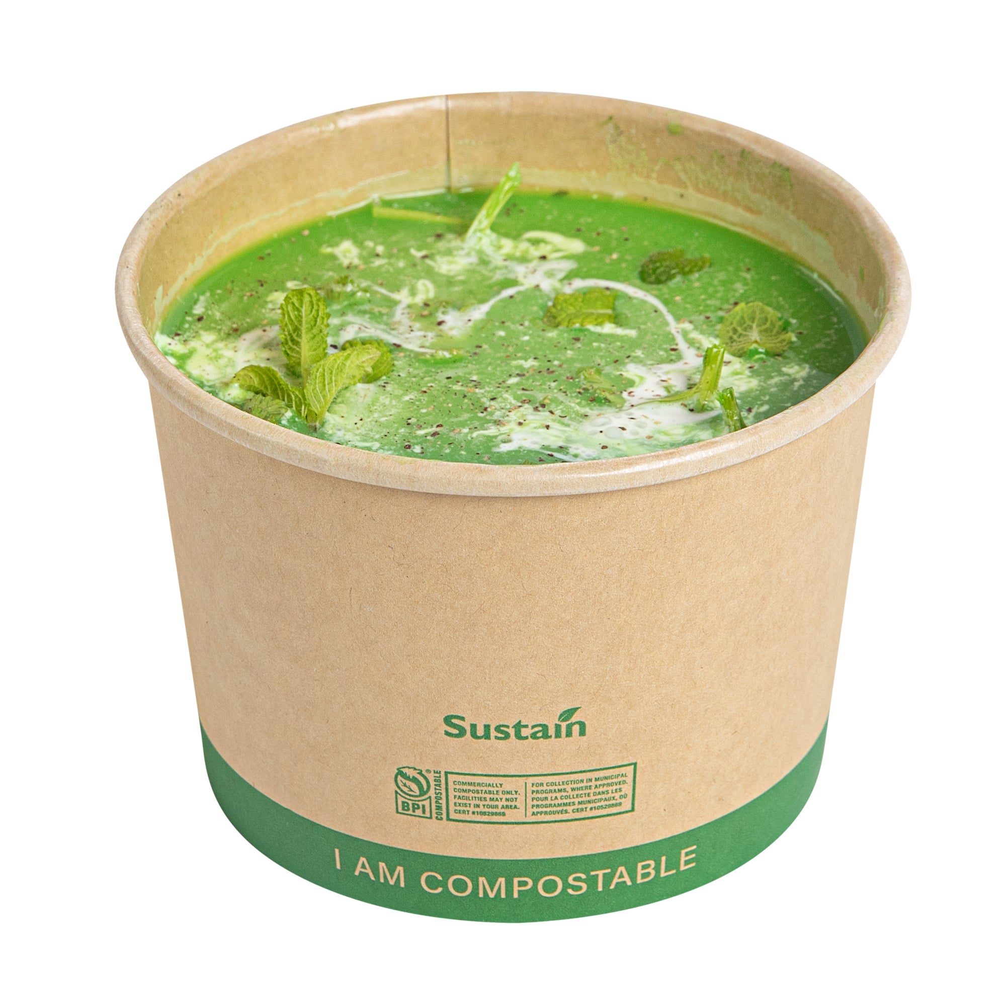 Sustain 16 oz Round Kraft Paper Soup Container - Compostable - 4 1/2" x 4 1/2" x 3 1/4" - 25 count box