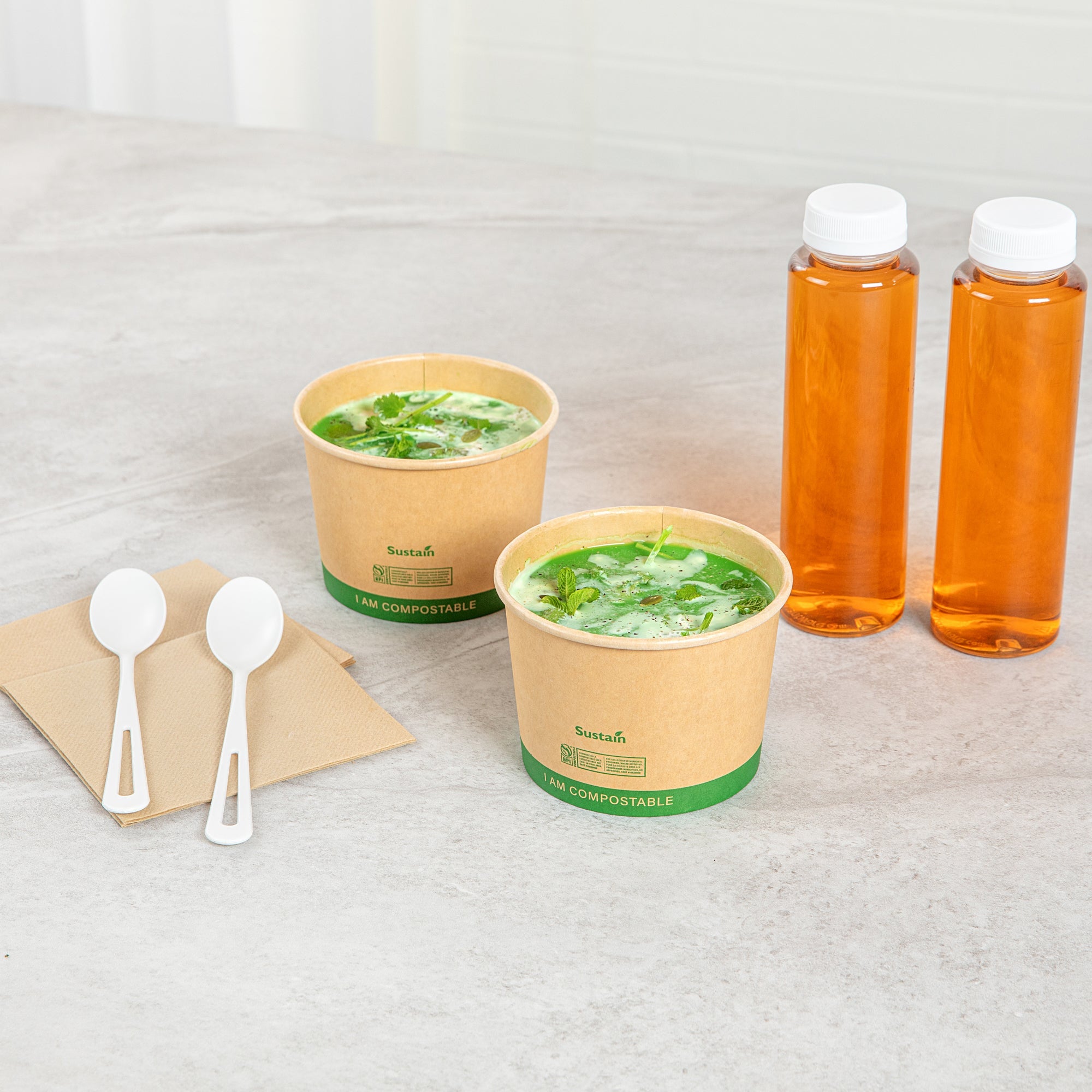 Sustain 16 oz Round Kraft Paper Soup Container - Compostable - 4 1/2" x 4 1/2" x 3 1/4" - 25 count box