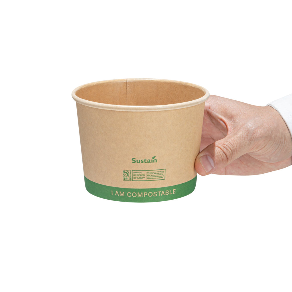 Sustain 16 oz Round Kraft Paper Soup Container - Compostable - 4 1/2" x 4 1/2" x 3 1/4" - 25 count box