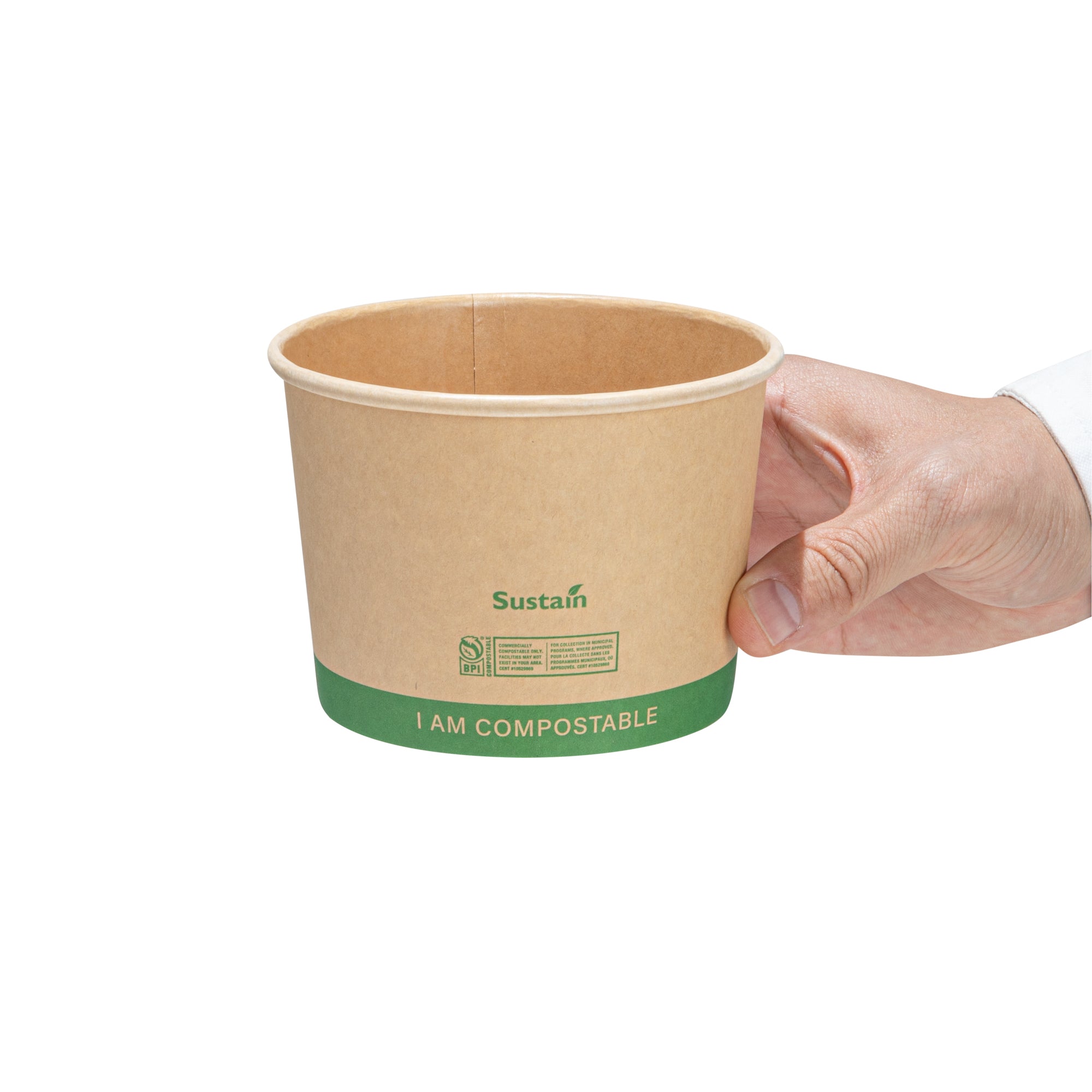 Sustain 16 oz Round Kraft Paper Soup Container - Compostable - 4 1/2" x 4 1/2" x 3 1/4" - 25 count box