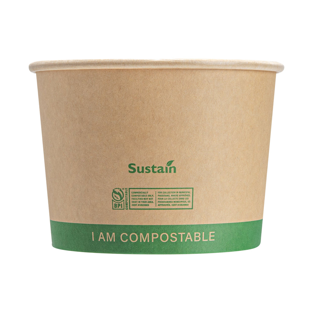 Sustain 16 oz Round Kraft Paper Soup Container - Compostable - 4 1/2" x 4 1/2" x 3 1/4" - 25 count box