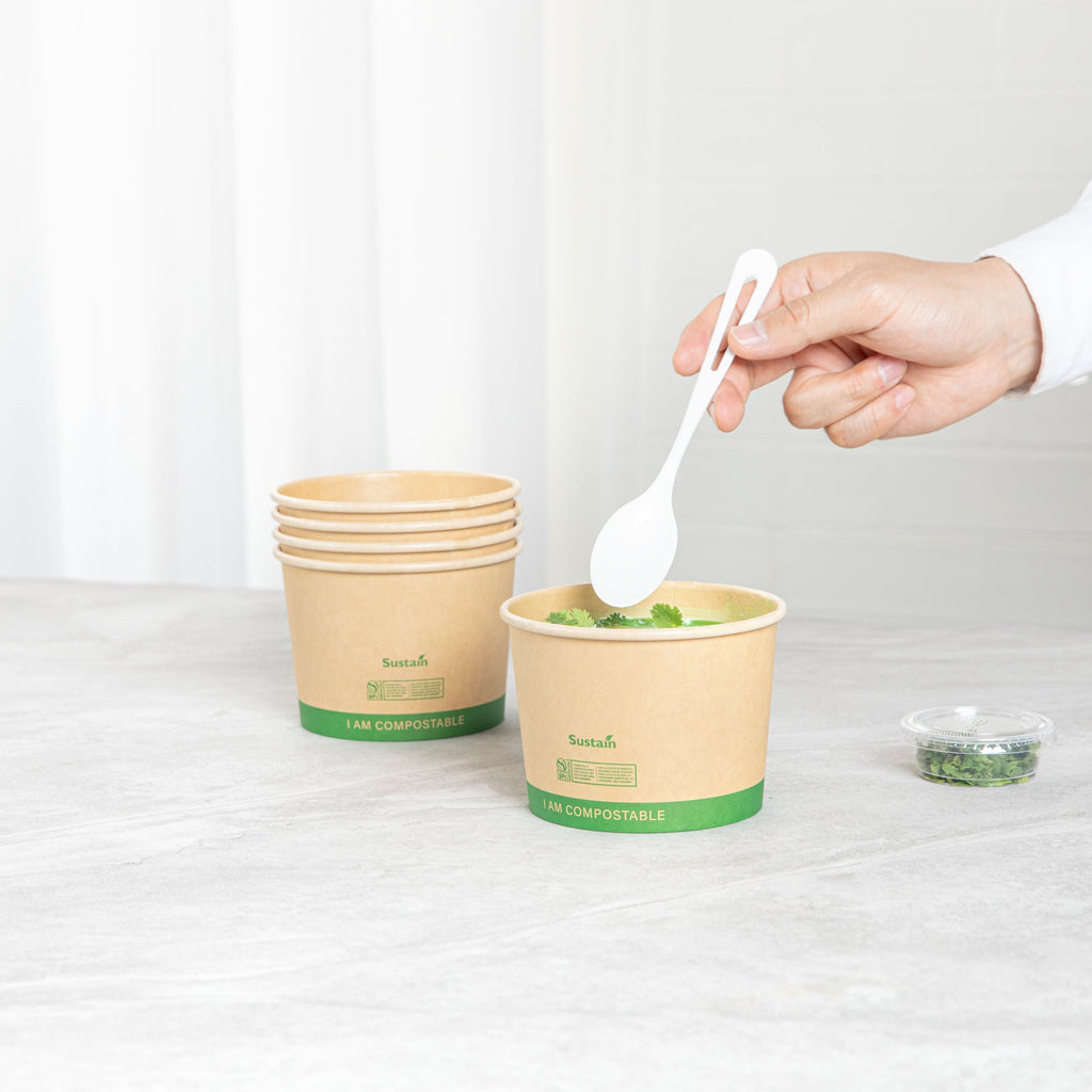 Sustain 16 oz Round Kraft Paper Soup Container - Compostable - 4 1/2" x 4 1/2" x 3 1/4" - 25 count box