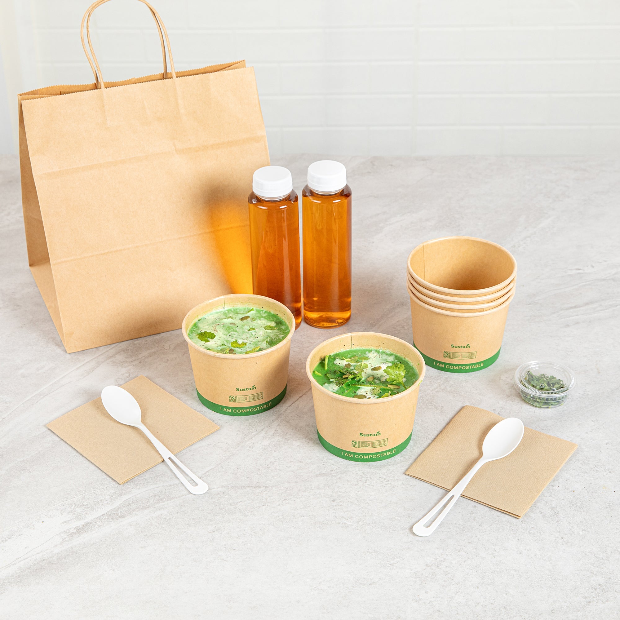 Sustain 16 oz Round Kraft Paper Soup Container - Compostable - 4 1/2" x 4 1/2" x 3 1/4" - 25 count box