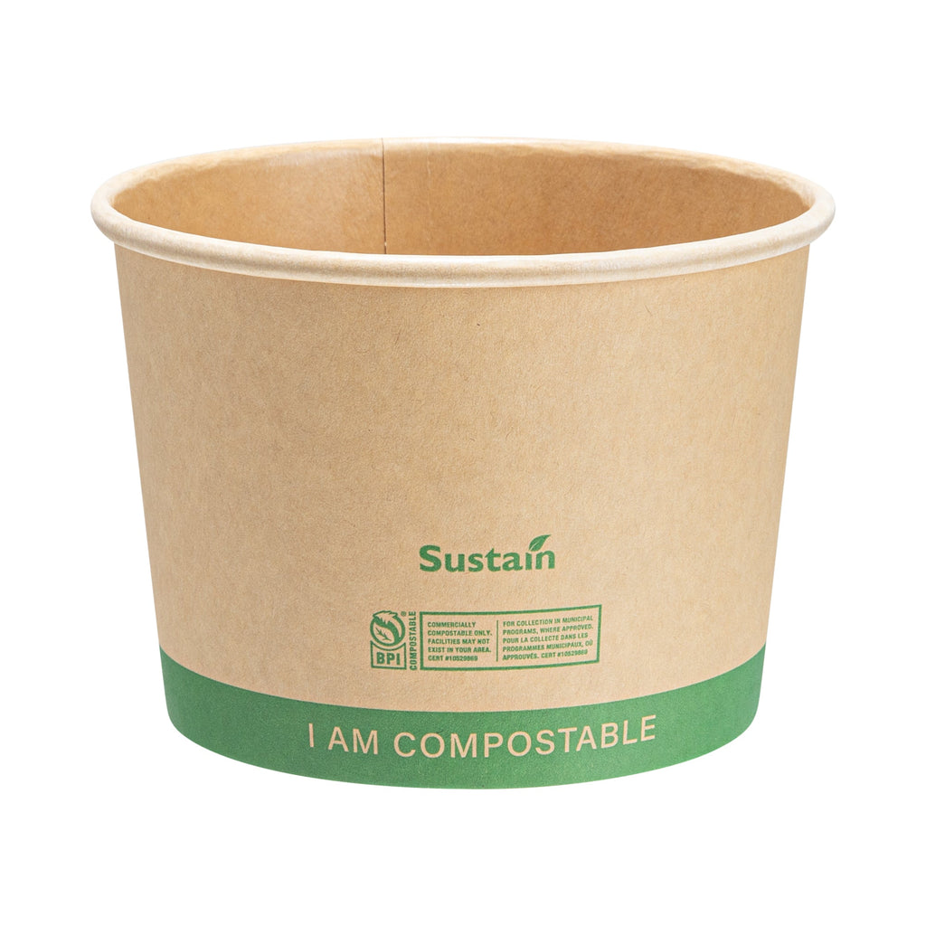 Sustain 16 oz Round Kraft Paper Soup Container - Compostable - 4 1/2" x 4 1/2" x 3 1/4" - 200 count box
