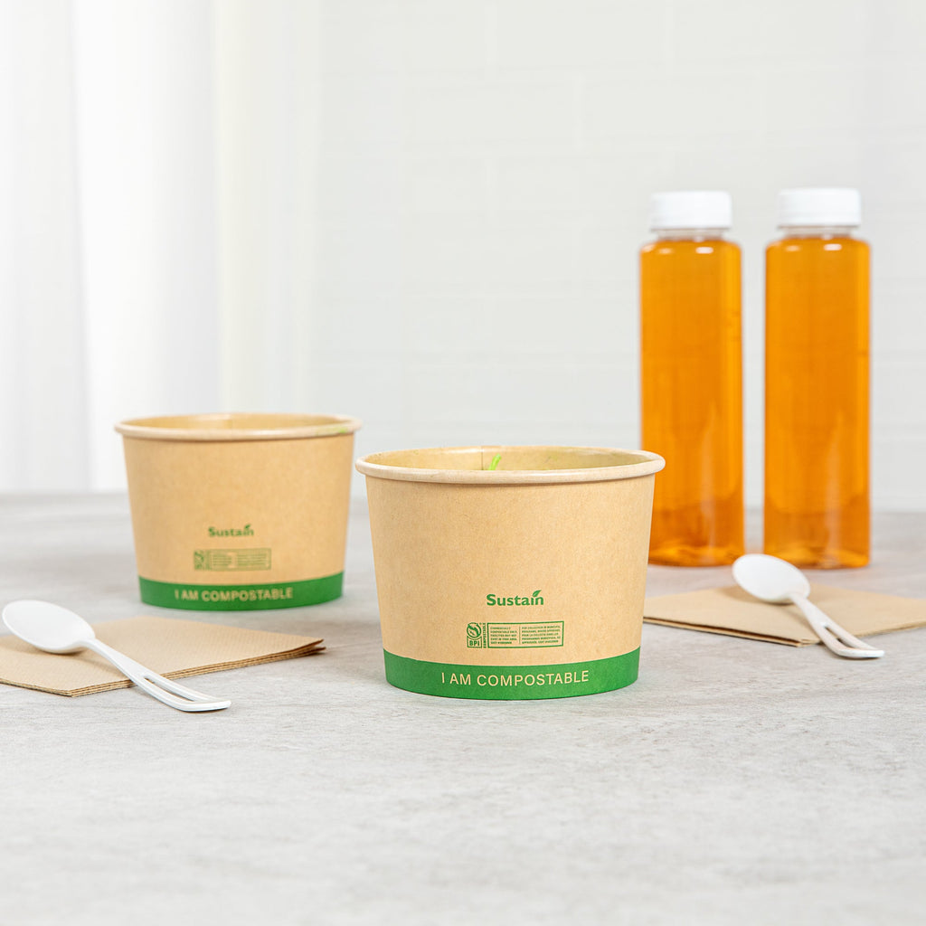 Sustain 16 oz Round Kraft Paper Soup Container - Compostable - 4 1/2" x 4 1/2" x 3 1/4" - 200 count box