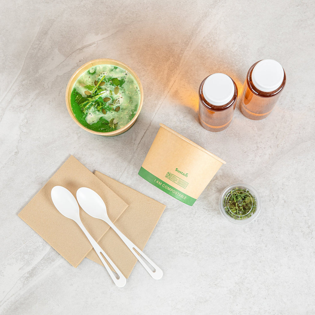 Sustain 16 oz Round Kraft Paper Soup Container - Compostable - 4 1/2" x 4 1/2" x 3 1/4" - 200 count box
