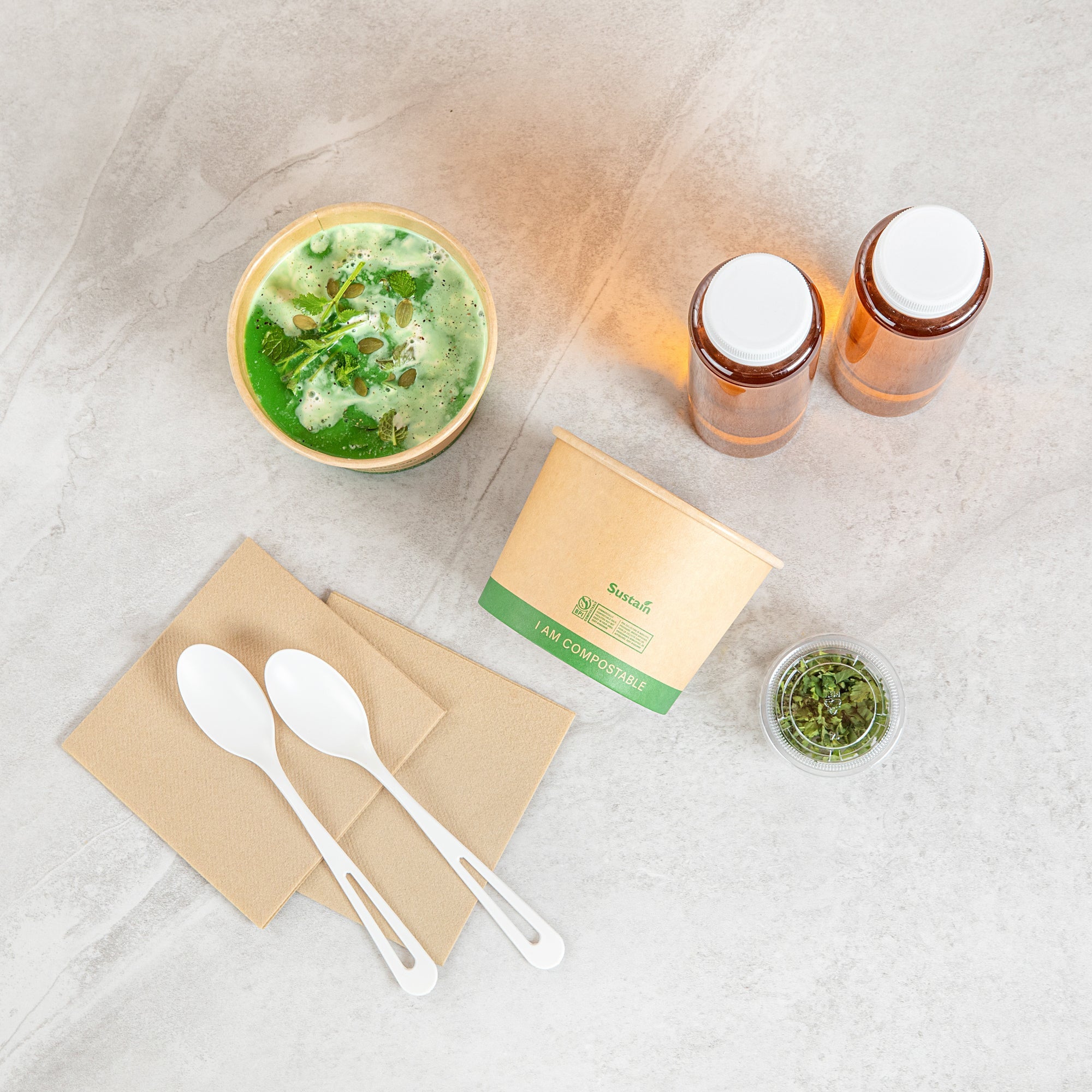 Sustain 16 oz Round Kraft Paper Soup Container - Compostable - 4 1/2" x 4 1/2" x 3 1/4" - 200 count box