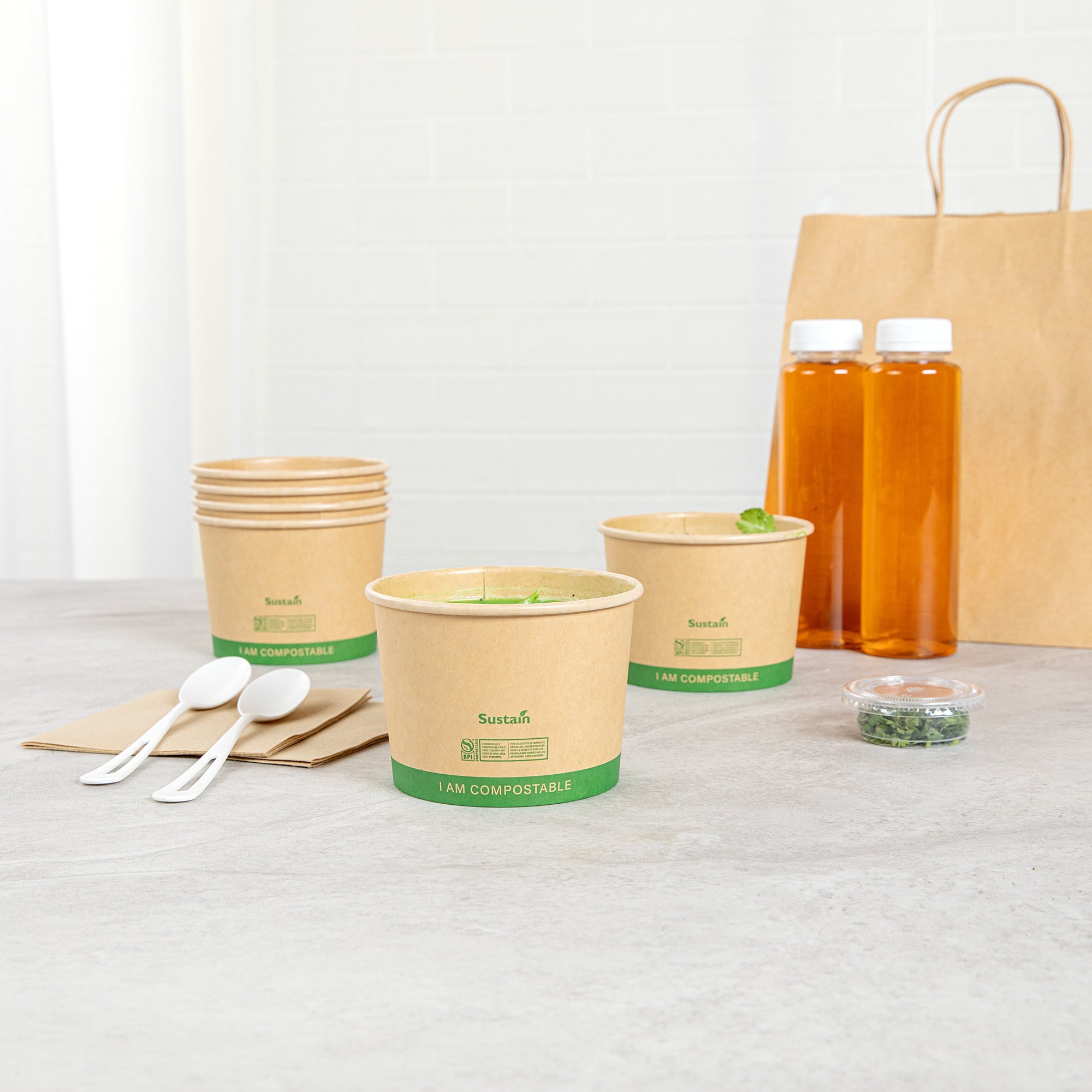 Sustain 16 oz Round Kraft Paper Soup Container - Compostable - 4 1/2" x 4 1/2" x 3 1/4" - 200 count box
