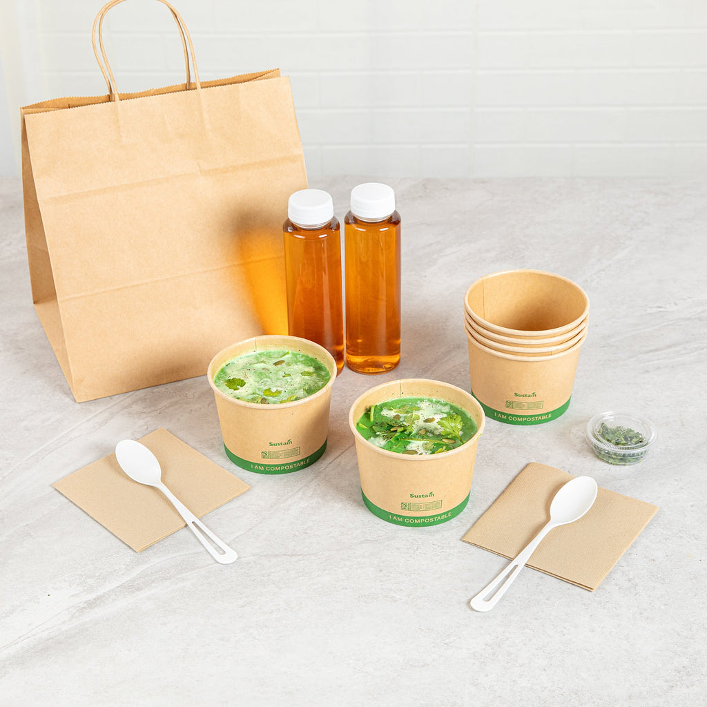 Sustain 16 oz Round Kraft Paper Soup Container - Compostable - 4 1/2" x 4 1/2" x 3 1/4" - 200 count box