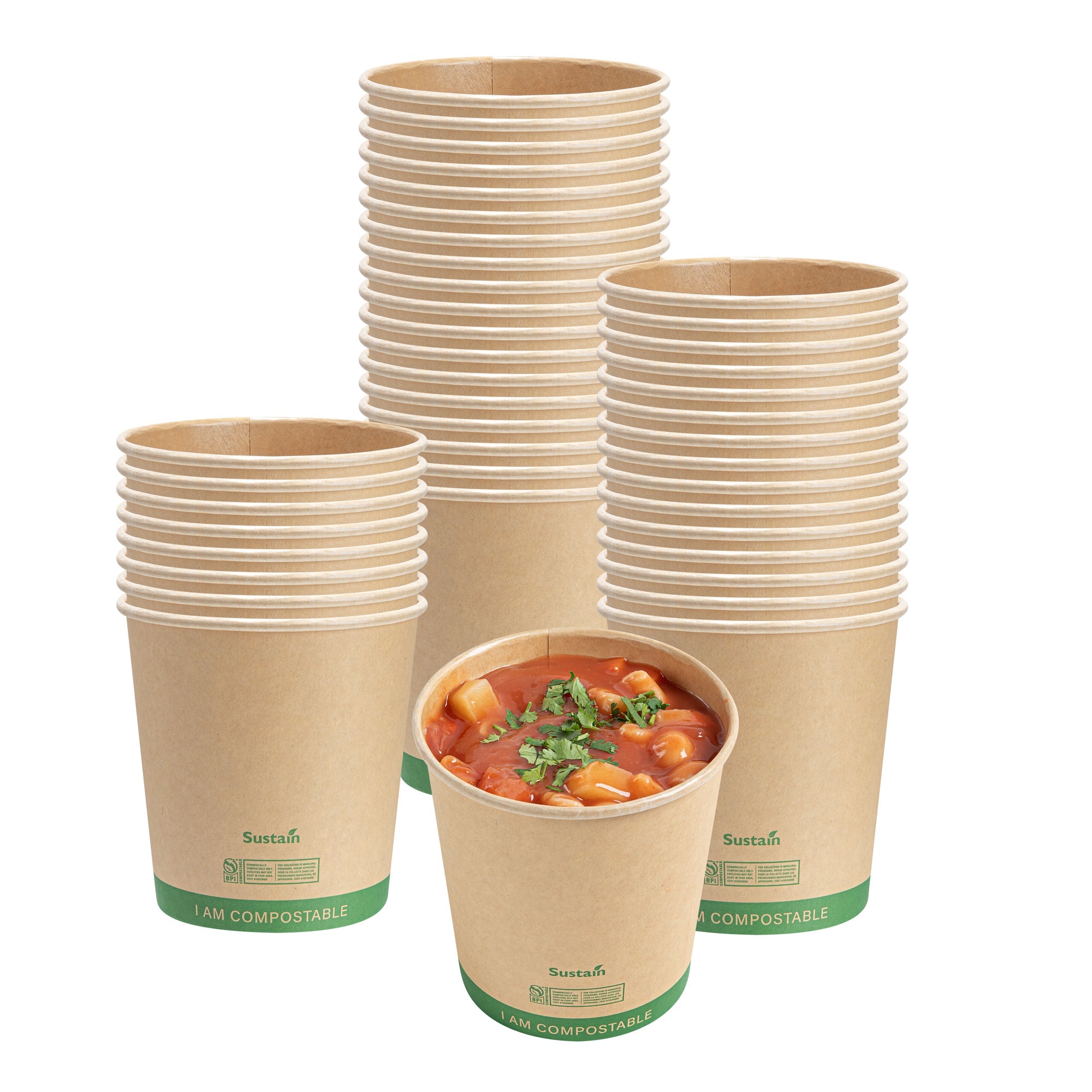 Sustain 24 oz Round Kraft Paper Soup Container - Compostable - 4 1/2" x 4 1/2" x 4 1/2" - 200 count box
