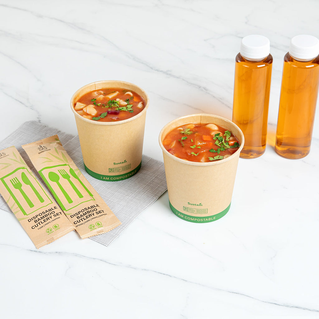Sustain 24 oz Round Kraft Paper Soup Container - Compostable - 4 1/2" x 4 1/2" x 4 1/2" - 25 count box