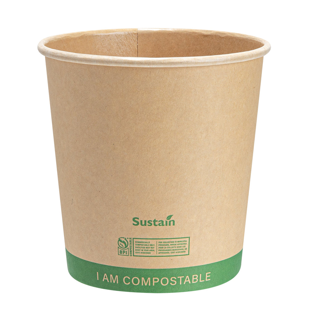 Sustain 24 oz Round Kraft Paper Soup Container - Compostable - 4 1/2" x 4 1/2" x 4 1/2" - 25 count box