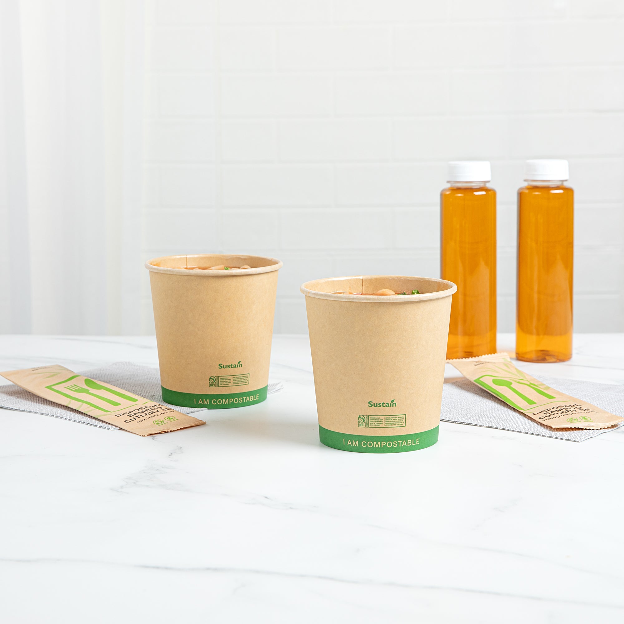 Sustain 24 oz Round Kraft Paper Soup Container - Compostable - 4 1/2" x 4 1/2" x 4 1/2" - 25 count box