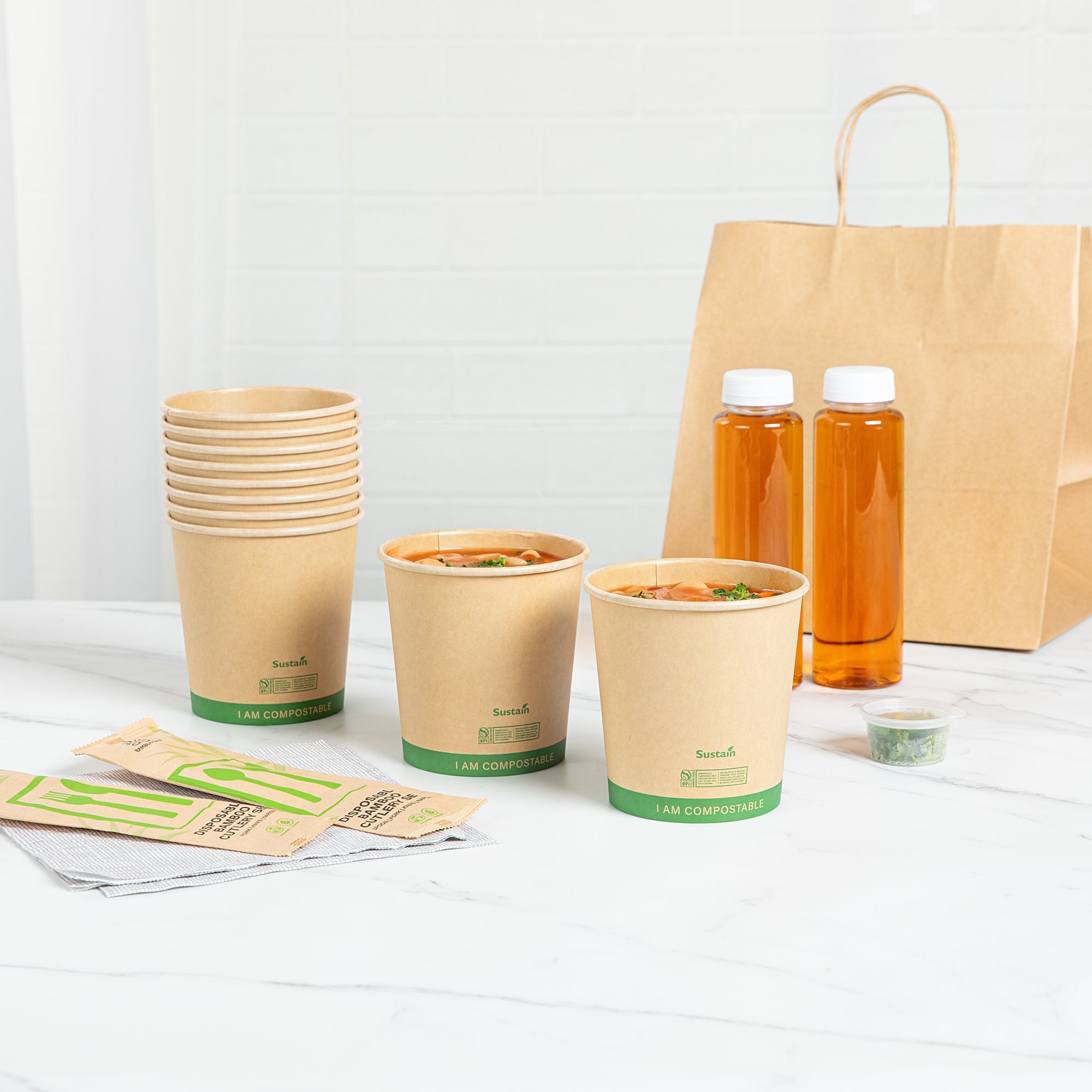 Sustain 24 oz Round Kraft Paper Soup Container - Compostable - 4 1/2" x 4 1/2" x 4 1/2" - 25 count box
