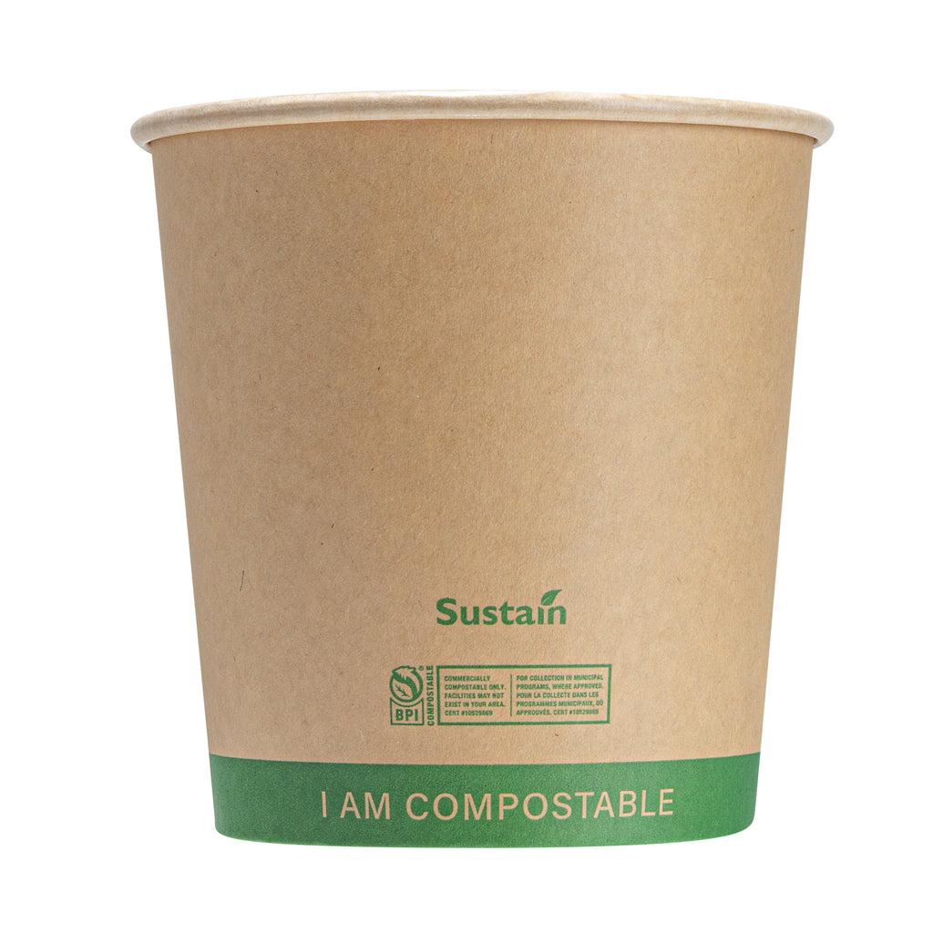 Sustain 24 oz Round Kraft Paper Soup Container - Compostable - 4 1/2" x 4 1/2" x 4 1/2" - 200 count box