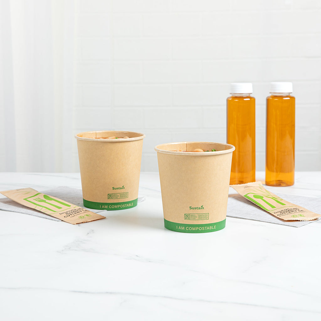 Sustain 24 oz Round Kraft Paper Soup Container - Compostable - 4 1/2" x 4 1/2" x 4 1/2" - 200 count box