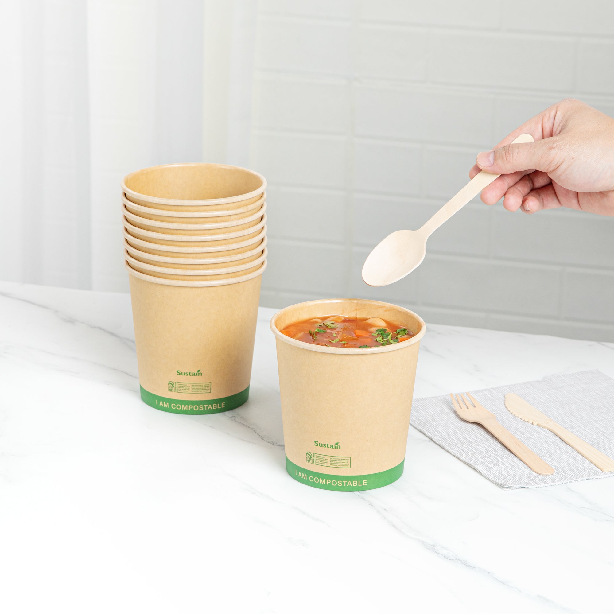 Sustain 24 oz Round Kraft Paper Soup Container - Compostable - 4 1/2" x 4 1/2" x 4 1/2" - 200 count box