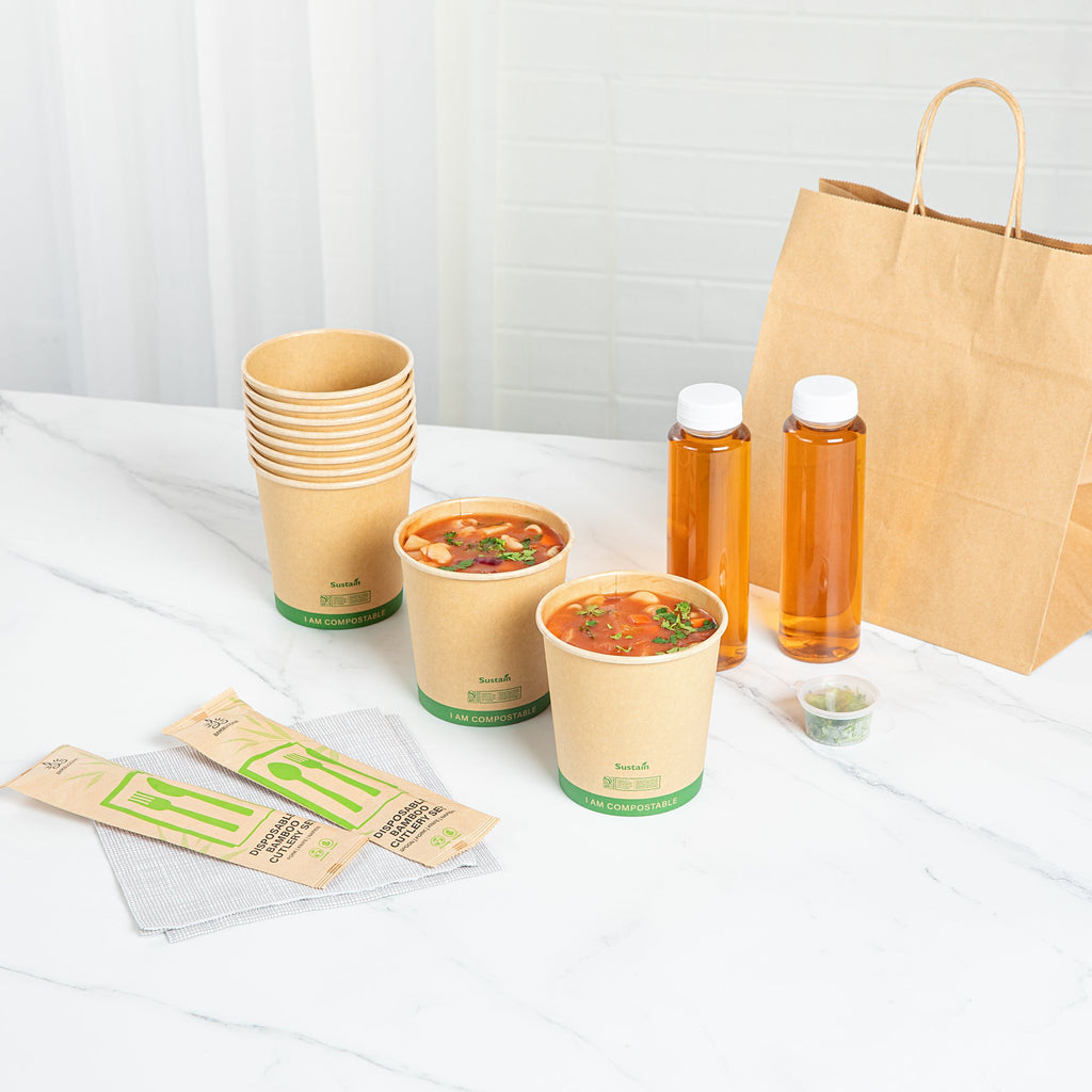 Sustain 24 oz Round Kraft Paper Soup Container - Compostable - 4 1/2" x 4 1/2" x 4 1/2" - 200 count box