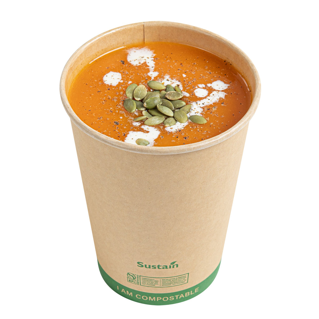 Sustain 32 oz Round Kraft Paper Soup Container - Compostable - 4 1/2" x 4 1/2" x 5 3/4" - 200 count box