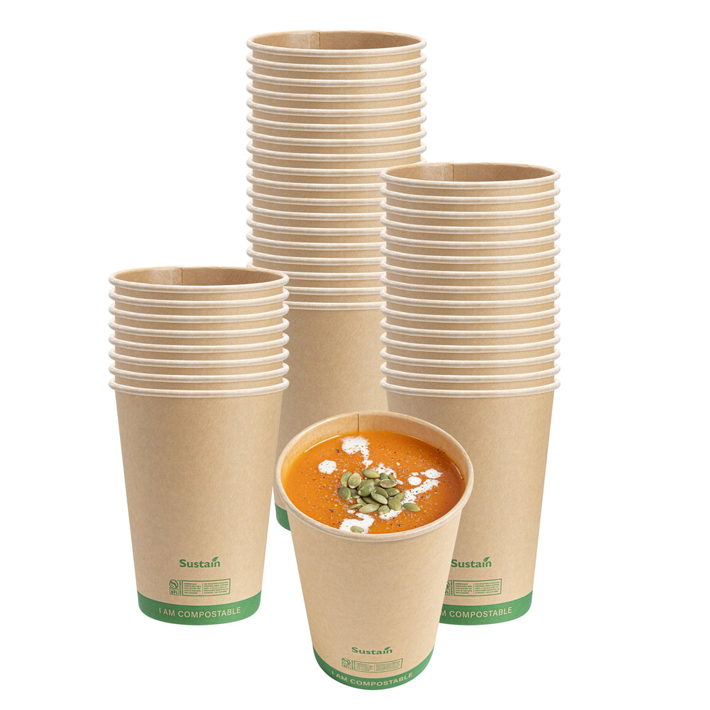 Sustain 32 oz Round Kraft Paper Soup Container - Compostable - 4 1/2" x 4 1/2" x 5 3/4" - 200 count box