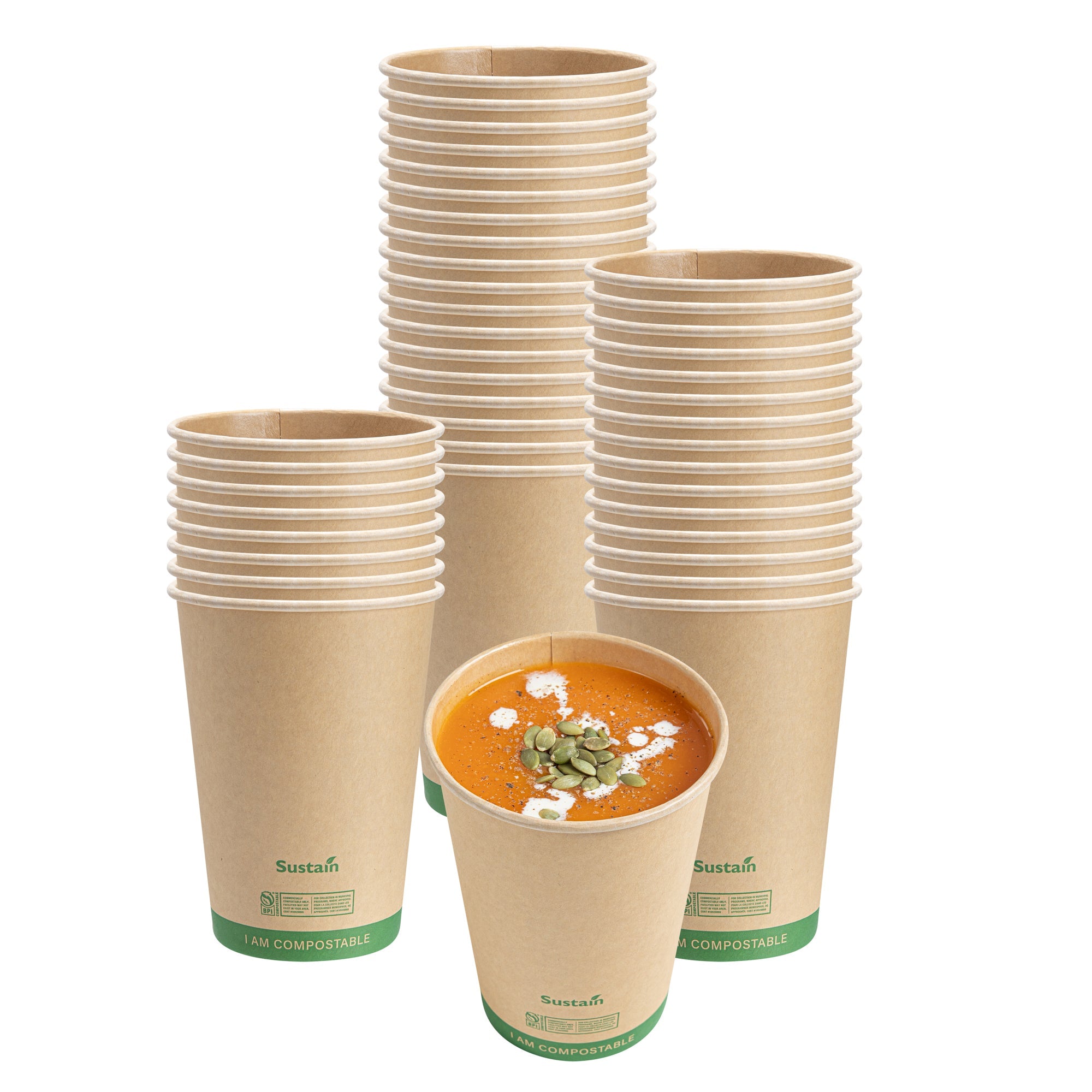 Sustain 32 oz Round Kraft Paper Soup Container - Compostable - 4 1/2" x 4 1/2" x 5 3/4" - 25 count box