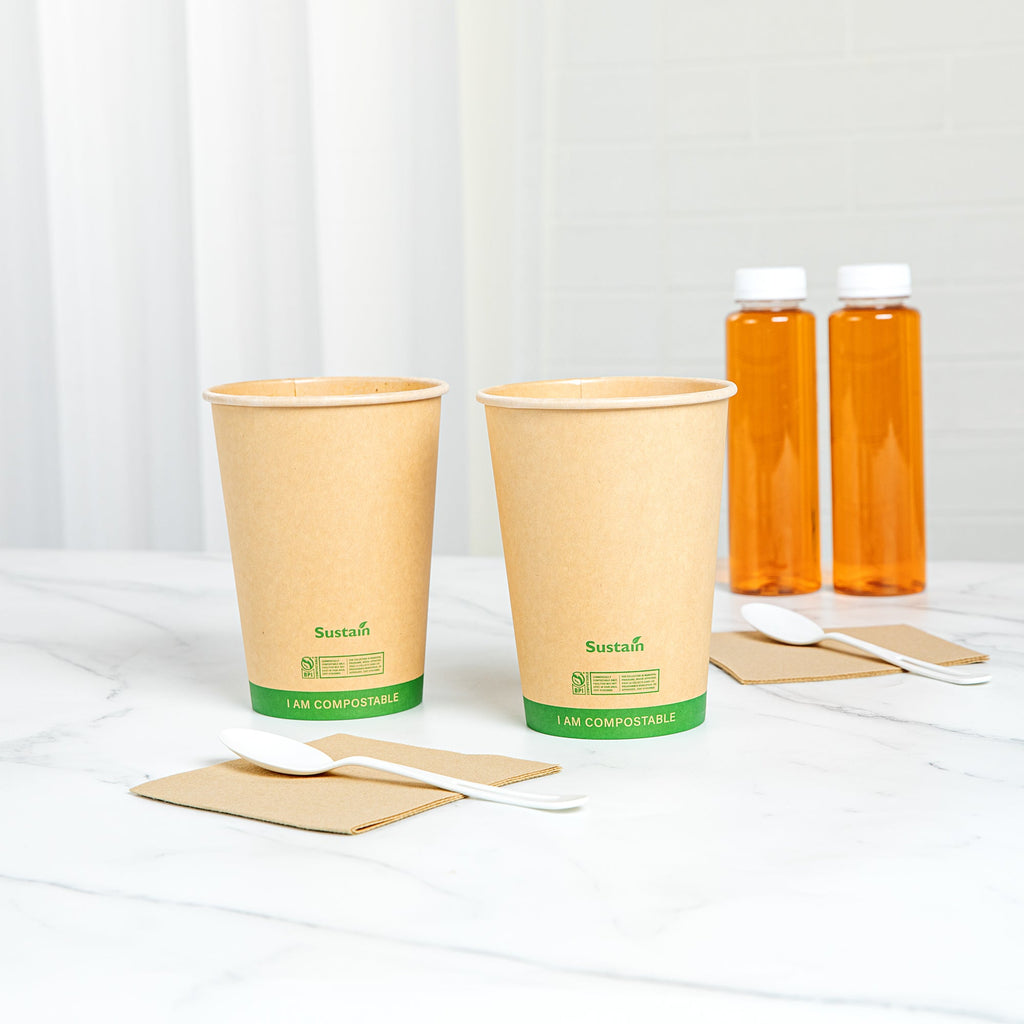Sustain 32 oz Round Kraft Paper Soup Container - Compostable - 4 1/2" x 4 1/2" x 5 3/4" - 25 count box