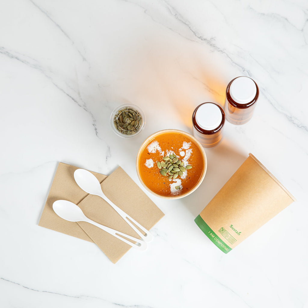 Sustain 32 oz Round Kraft Paper Soup Container - Compostable - 4 1/2" x 4 1/2" x 5 3/4" - 25 count box