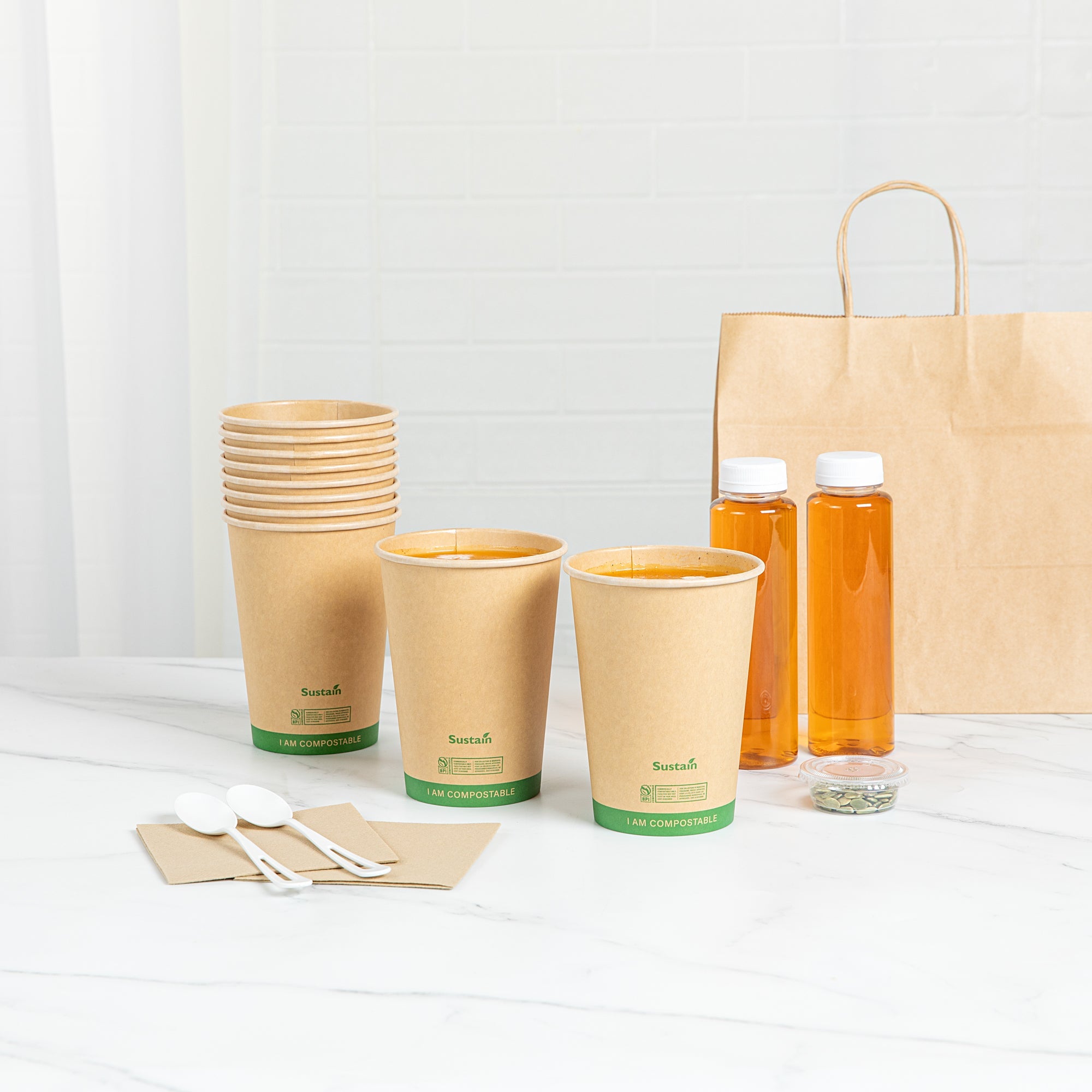 Sustain 32 oz Round Kraft Paper Soup Container - Compostable - 4 1/2" x 4 1/2" x 5 3/4" - 25 count box