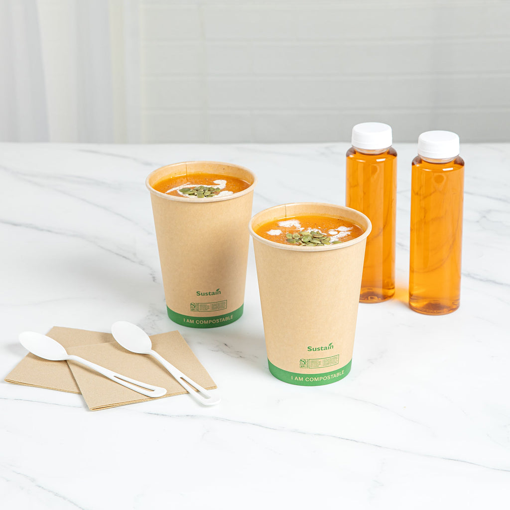 Sustain 32 oz Round Kraft Paper Soup Container - Compostable - 4 1/2" x 4 1/2" x 5 3/4" - 200 count box