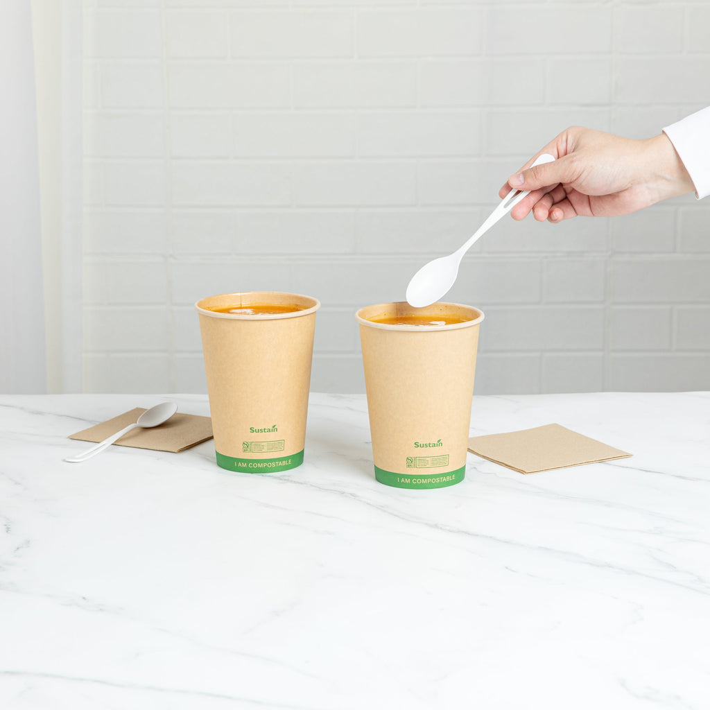 Sustain 32 oz Round Kraft Paper Soup Container - Compostable - 4 1/2" x 4 1/2" x 5 3/4" - 200 count box