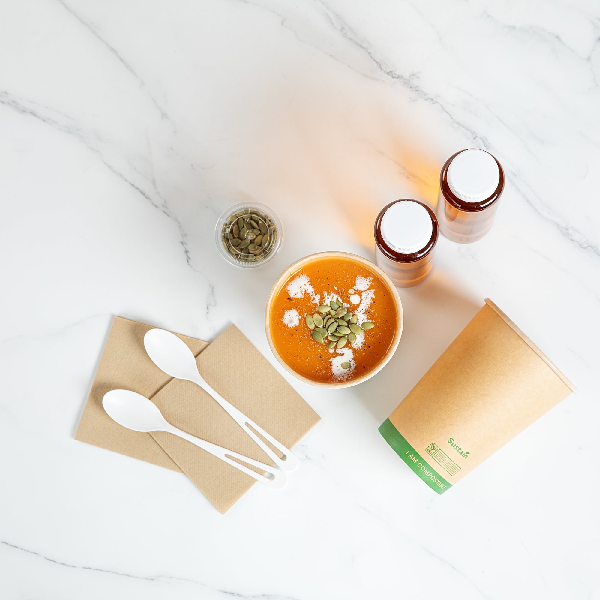 Sustain 32 oz Round Kraft Paper Soup Container - Compostable - 4 1/2" x 4 1/2" x 5 3/4" - 200 count box