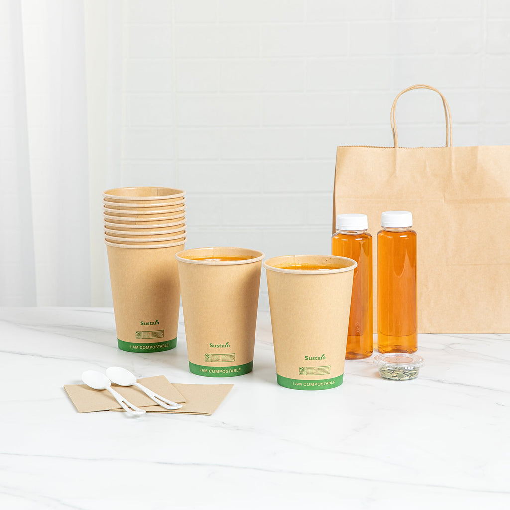 Sustain 32 oz Round Kraft Paper Soup Container - Compostable - 4 1/2" x 4 1/2" x 5 3/4" - 200 count box