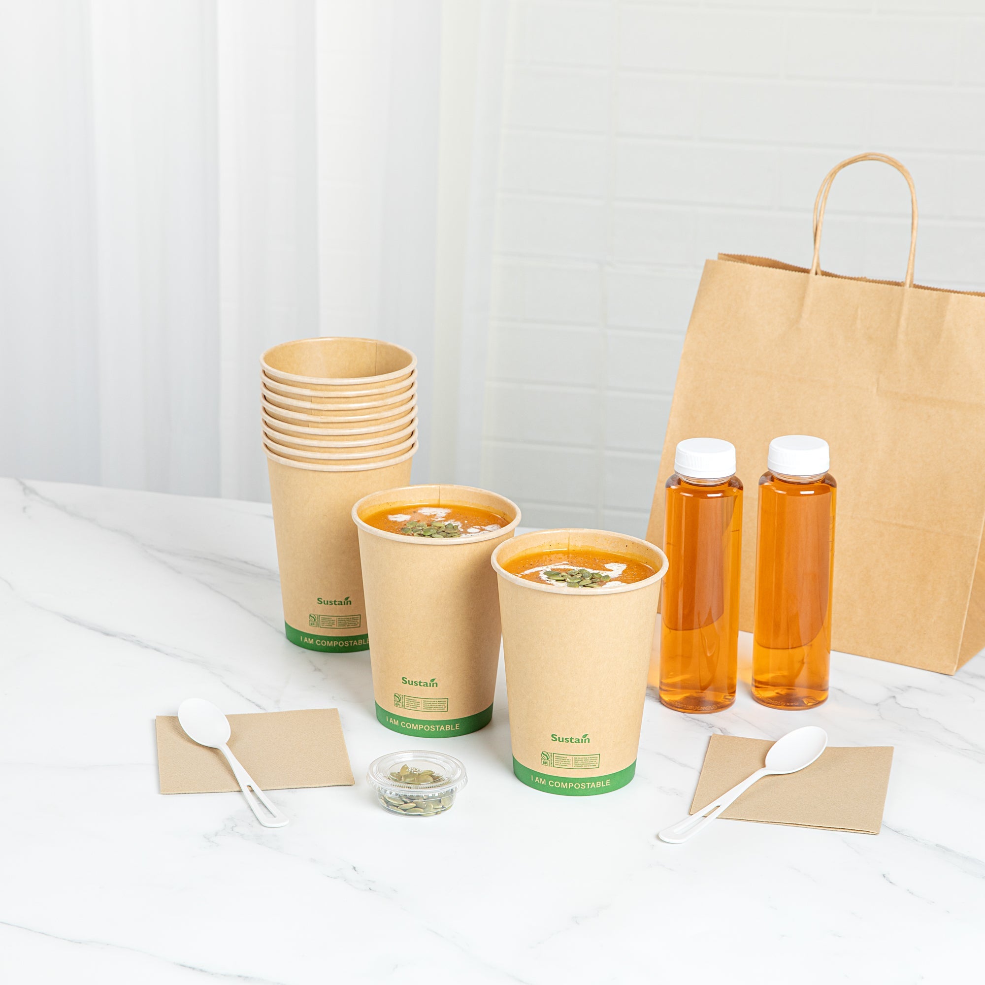 Sustain 32 oz Round Kraft Paper Soup Container - Compostable - 4 1/2" x 4 1/2" x 5 3/4" - 200 count box