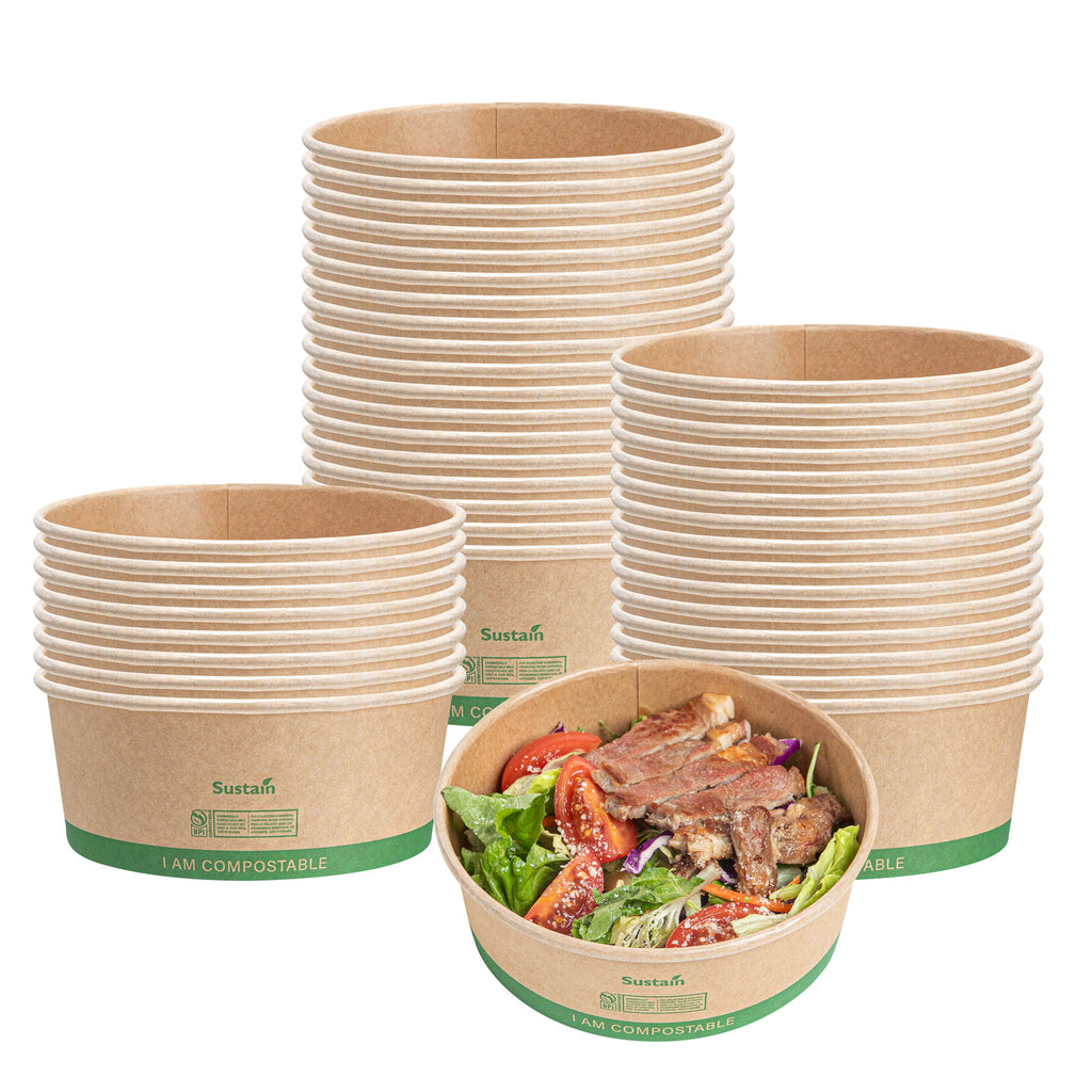 Sustain 17 oz Round Kraft Paper Take Out Container - Compostable - 5 3/4" x 5 3/4" x 2" - 200 count box