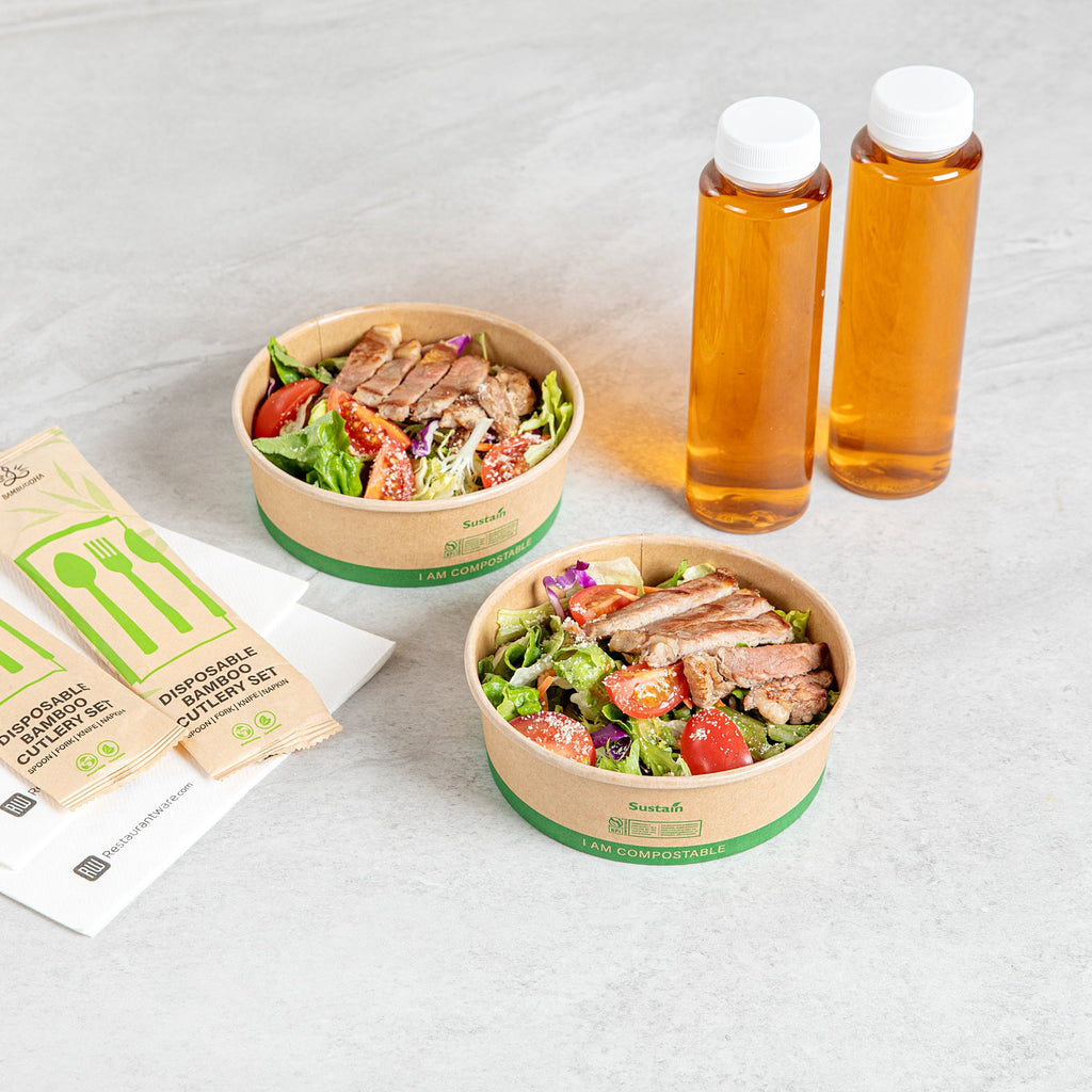 Sustain 17 oz Round Kraft Paper Take Out Container - Compostable - 5 3/4" x 5 3/4" x 2" - 200 count box