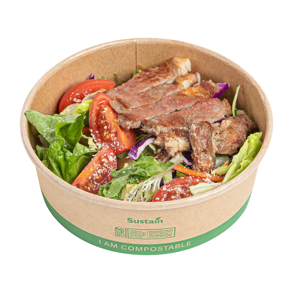 Sustain 17 oz Round Kraft Paper Take Out Container - Compostable - 5 3/4" x 5 3/4" x 2" - 50 count box