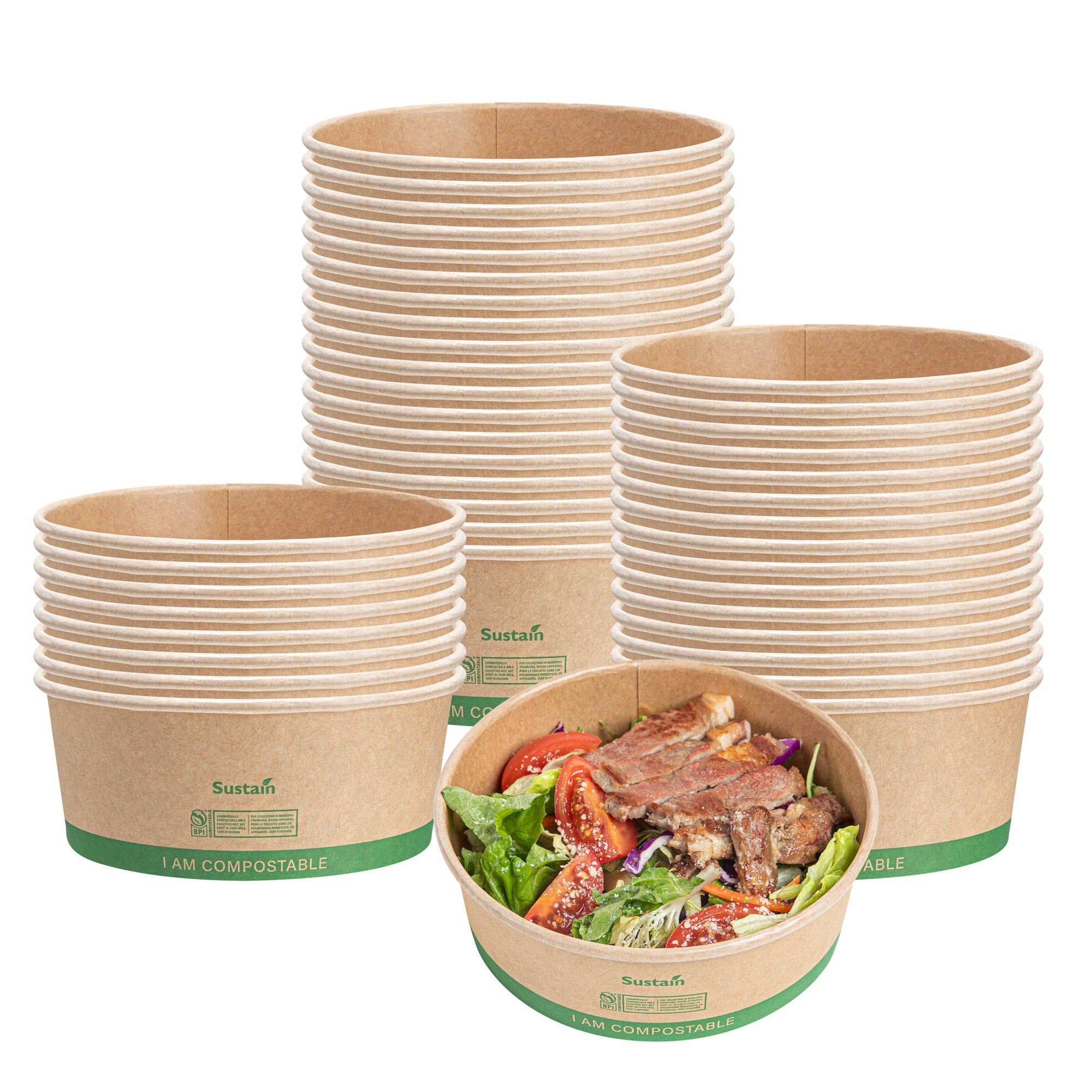 Sustain 17 oz Round Kraft Paper Take Out Container - Compostable - 5 3/4" x 5 3/4" x 2" - 50 count box