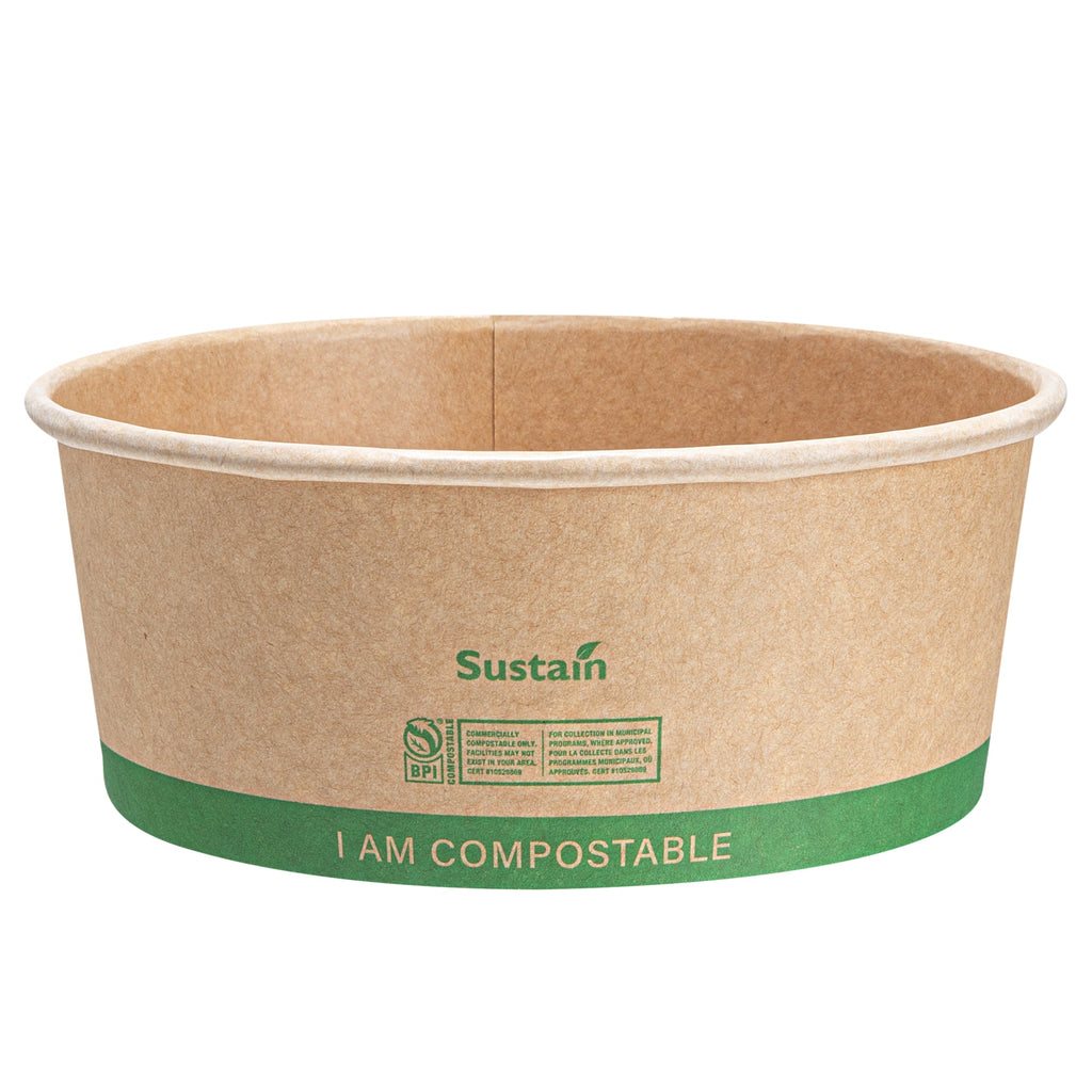 Sustain 17 oz Round Kraft Paper Take Out Container - Compostable - 5 3/4" x 5 3/4" x 2" - 50 count box