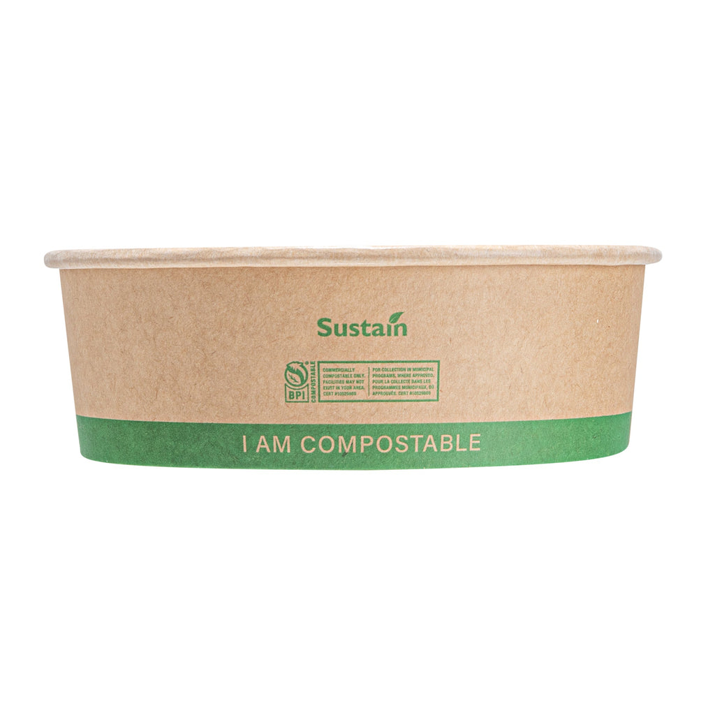 Sustain 17 oz Round Kraft Paper Take Out Container - Compostable - 5 3/4" x 5 3/4" x 2" - 50 count box