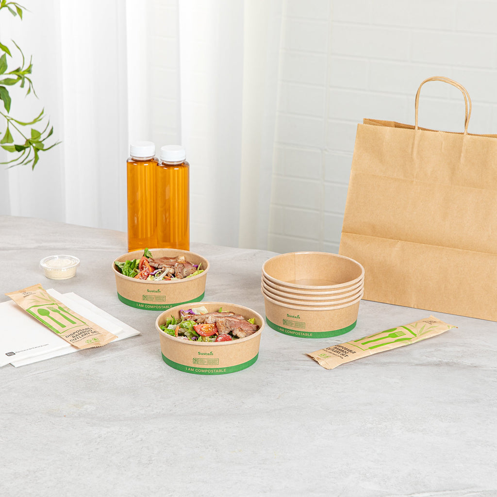 Sustain 17 oz Round Kraft Paper Take Out Container - Compostable - 5 3/4" x 5 3/4" x 2" - 50 count box