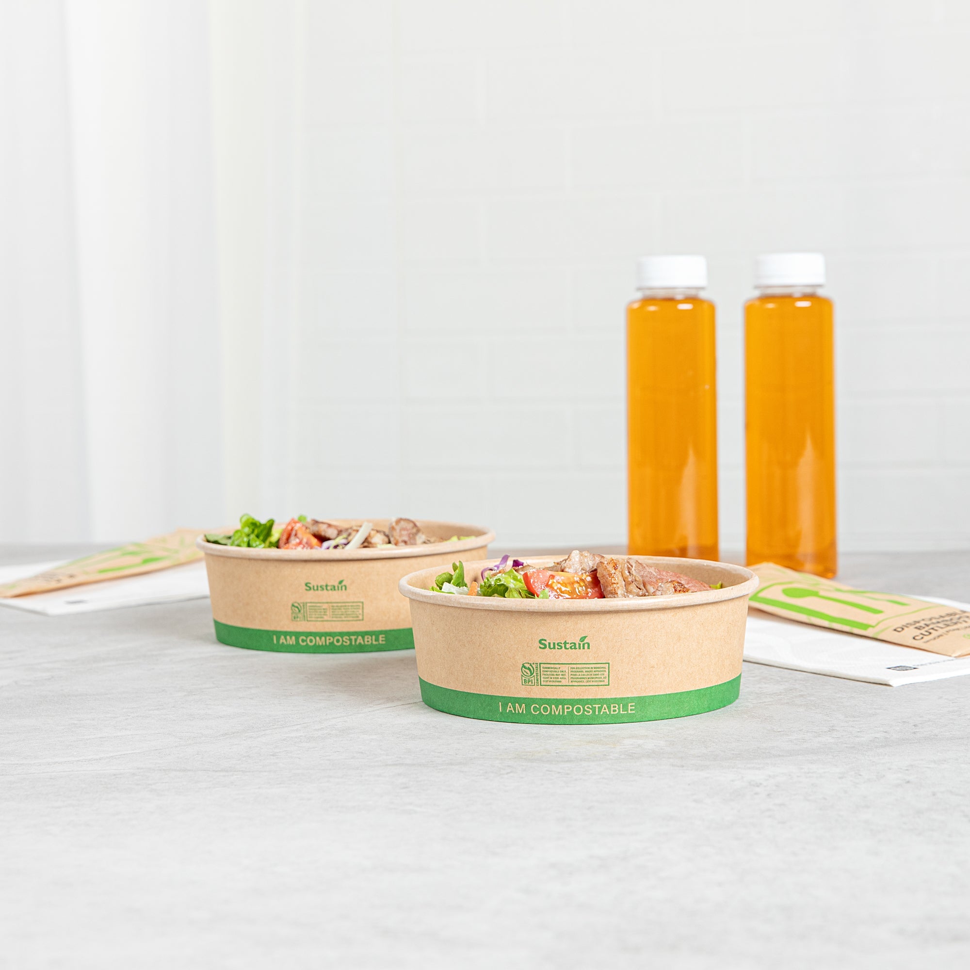 Sustain 17 oz Round Kraft Paper Take Out Container - Compostable - 5 3/4" x 5 3/4" x 2" - 200 count box