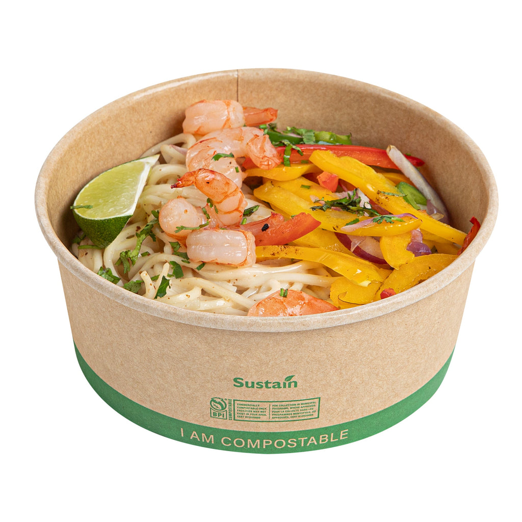 Sustain 25 oz Round Kraft Paper Take Out Container - Compostable - 5 3/4" x 5 3/4" x 2 1/4" - 200 count box
