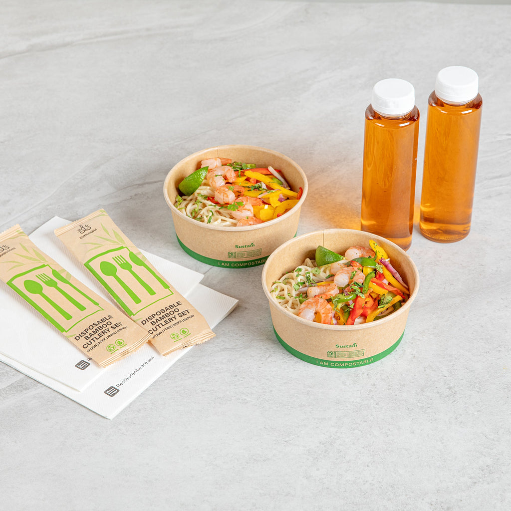 Sustain 25 oz Round Kraft Paper Take Out Container - Compostable - 5 3/4" x 5 3/4" x 2 1/4" - 200 count box