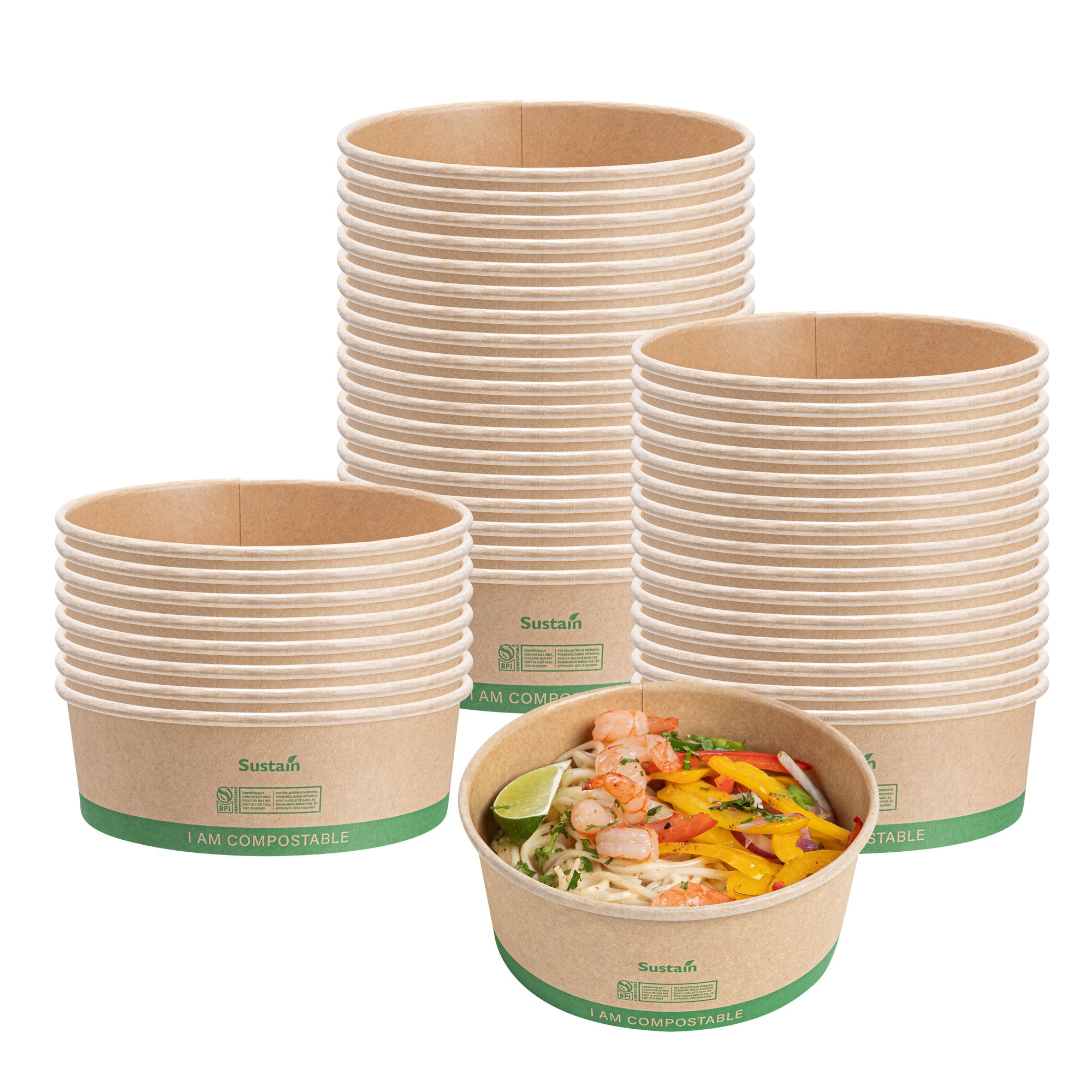 Sustain 25 oz Round Kraft Paper Take Out Container - Compostable - 5 3/4" x 5 3/4" x 2 1/4" - 50 count box