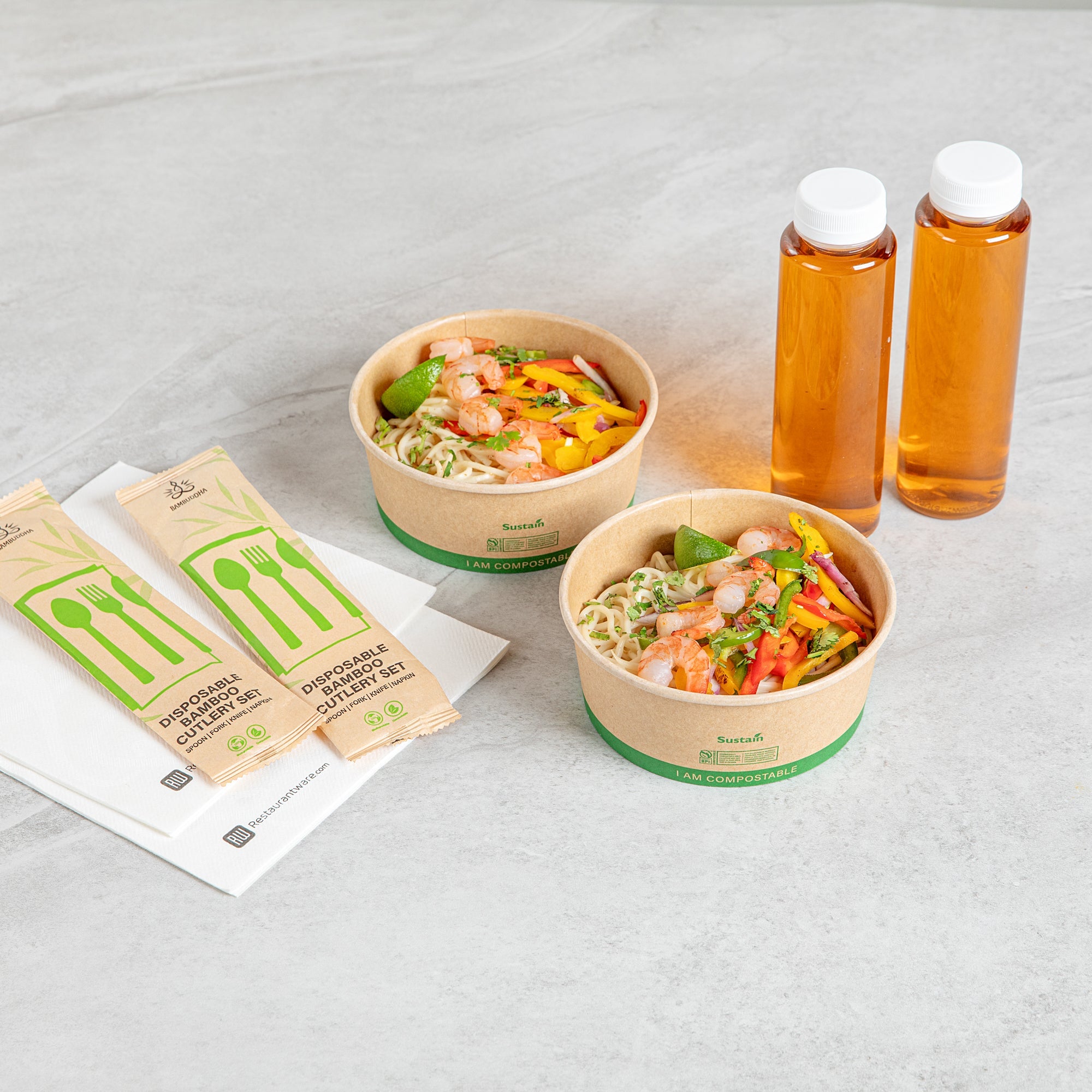 Sustain 25 oz Round Kraft Paper Take Out Container - Compostable - 5 3/4" x 5 3/4" x 2 1/4" - 50 count box