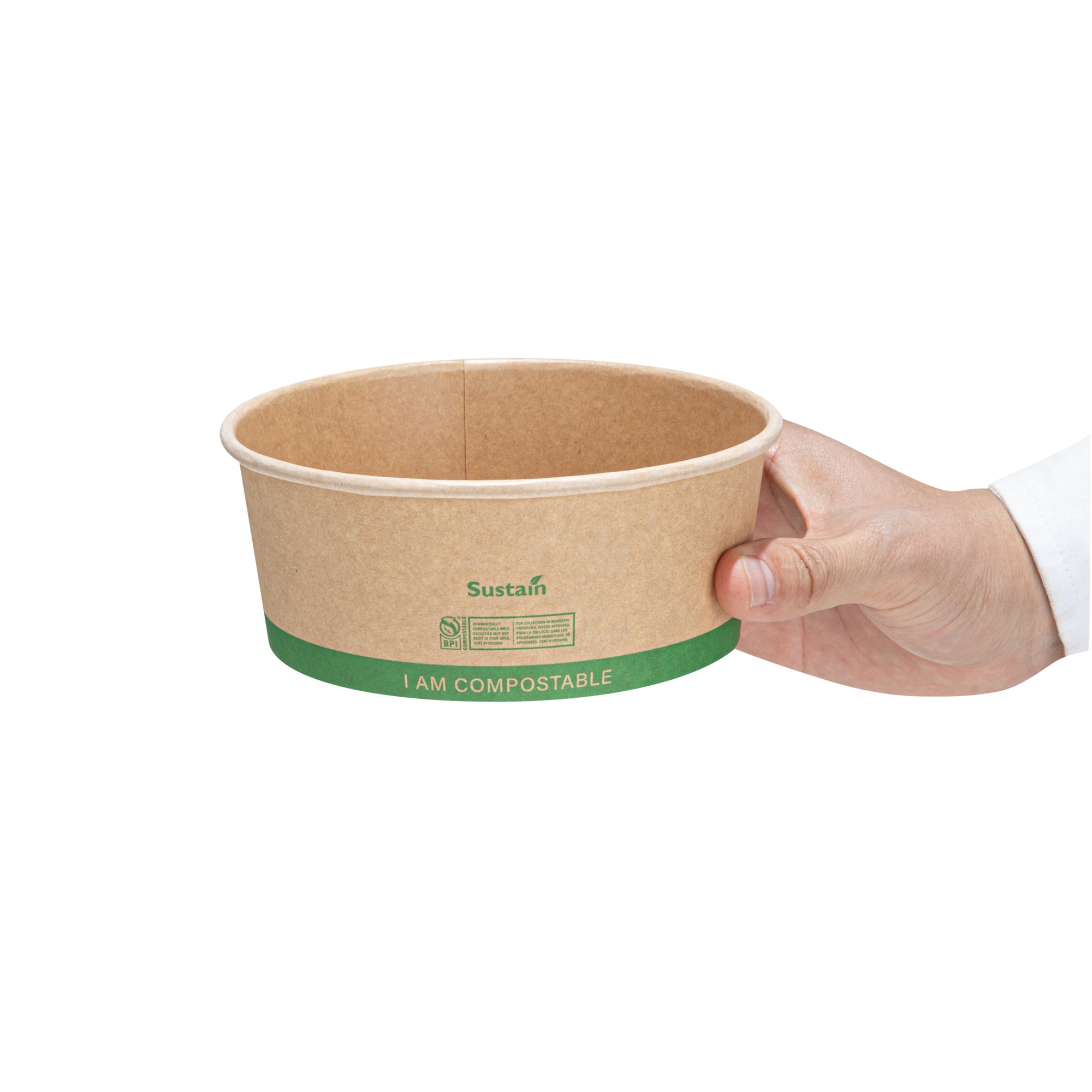 Sustain 25 oz Round Kraft Paper Take Out Container - Compostable - 5 3/4" x 5 3/4" x 2 1/4" - 200 count box