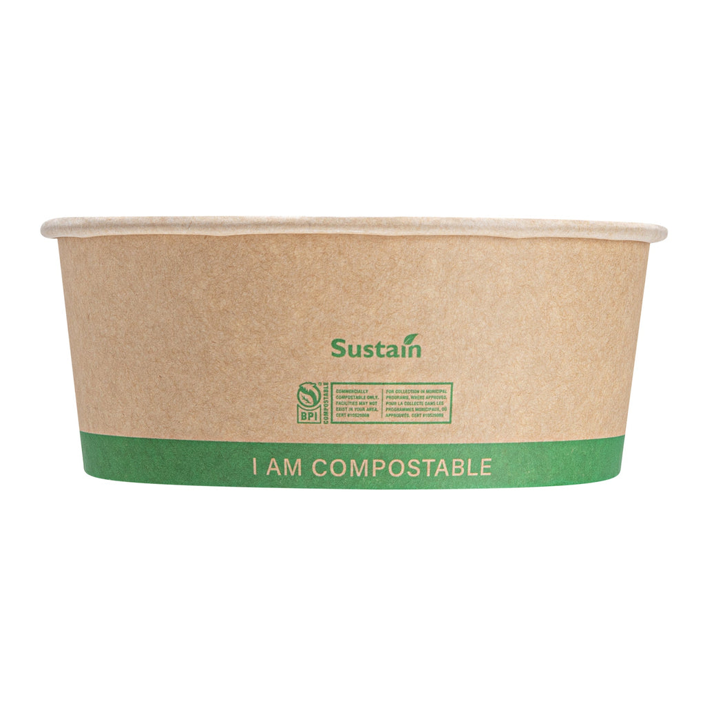 Sustain 25 oz Round Kraft Paper Take Out Container - Compostable - 5 3/4" x 5 3/4" x 2 1/4" - 200 count box